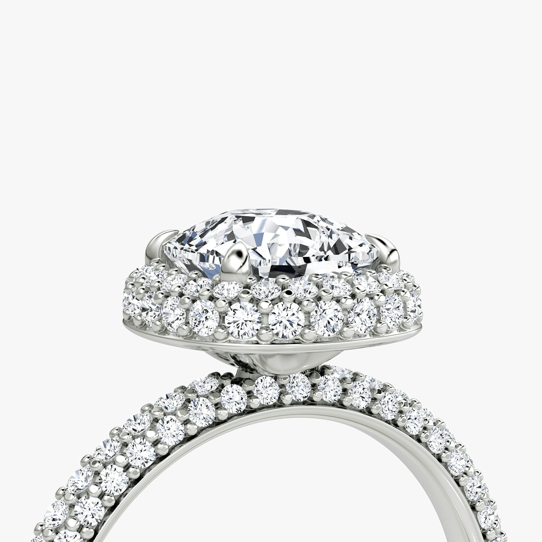The Halo Dome | Cushion | Platinum | bandAccent: Pavé | diamondOrientation: vertical | caratWeight: other
