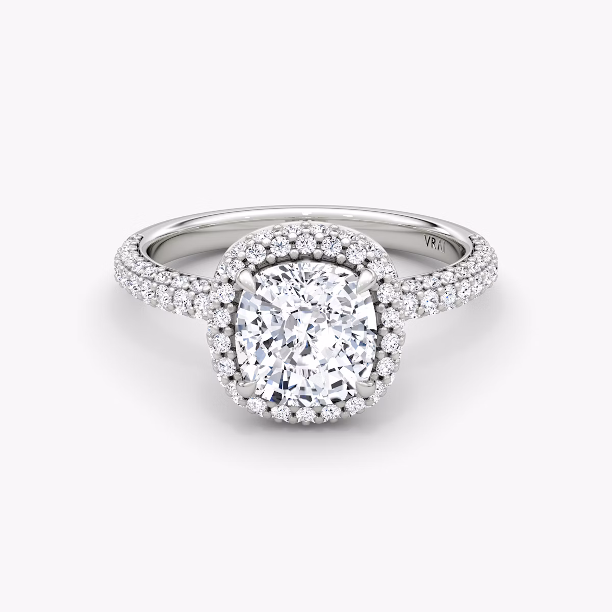 The Halo Dome | Cushion | Platinum | bandAccent: Pavé | diamondOrientation: vertical | caratWeight: other