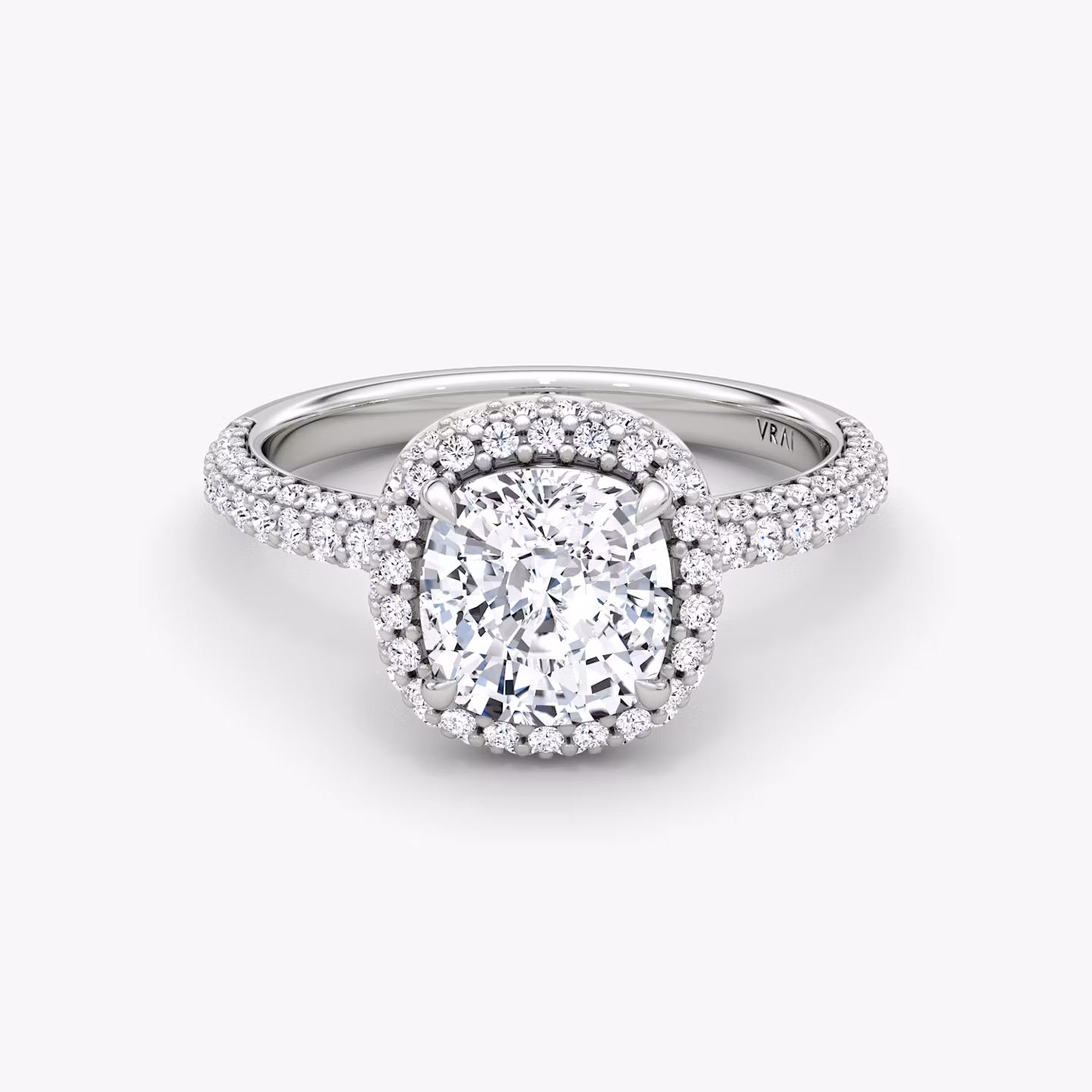 The Halo Dome | Cushion | 18k | White Gold | bandAccent: Pavé | diamondOrientation: vertical | caratWeight: other