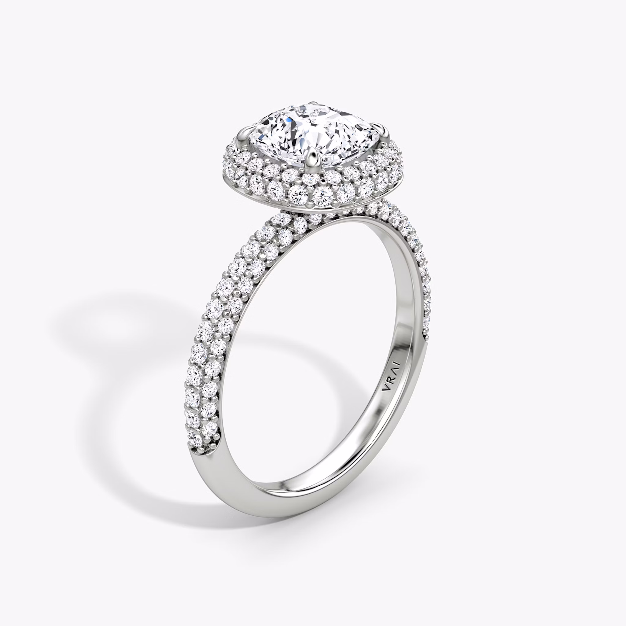 The Halo Dome | Cushion | Platinum | bandAccent: Pavé | diamondOrientation: vertical | caratWeight: other