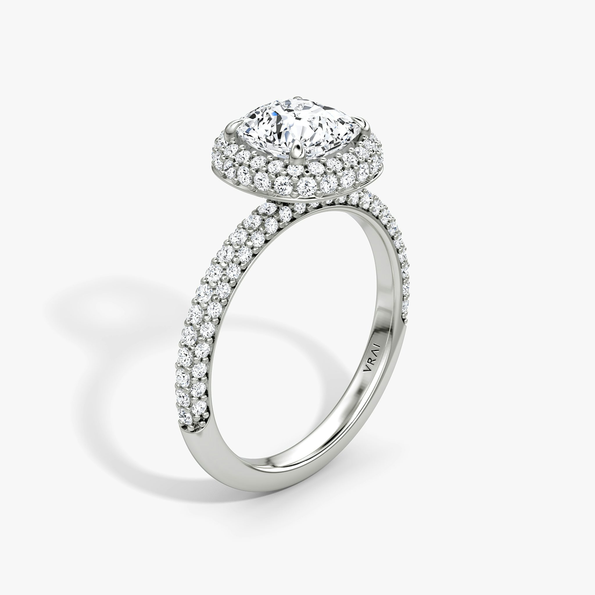 The Halo Dome | Cushion | Platinum | bandAccent: Pavé | diamondOrientation: vertical | caratWeight: other