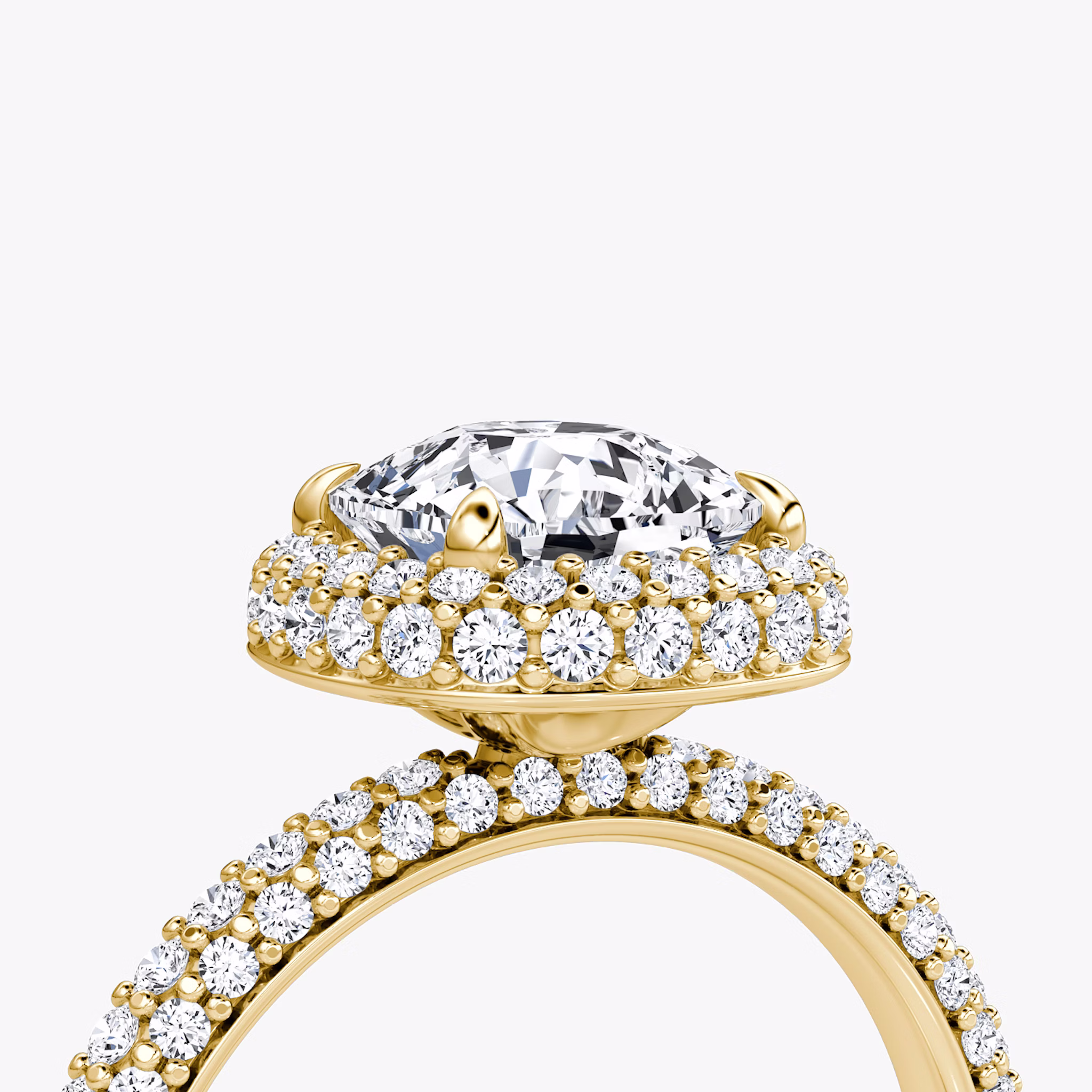 The Halo Dome | Cushion | 18k | Yellow Gold | bandAccent: Pavé | diamondOrientation: vertical | caratWeight: other