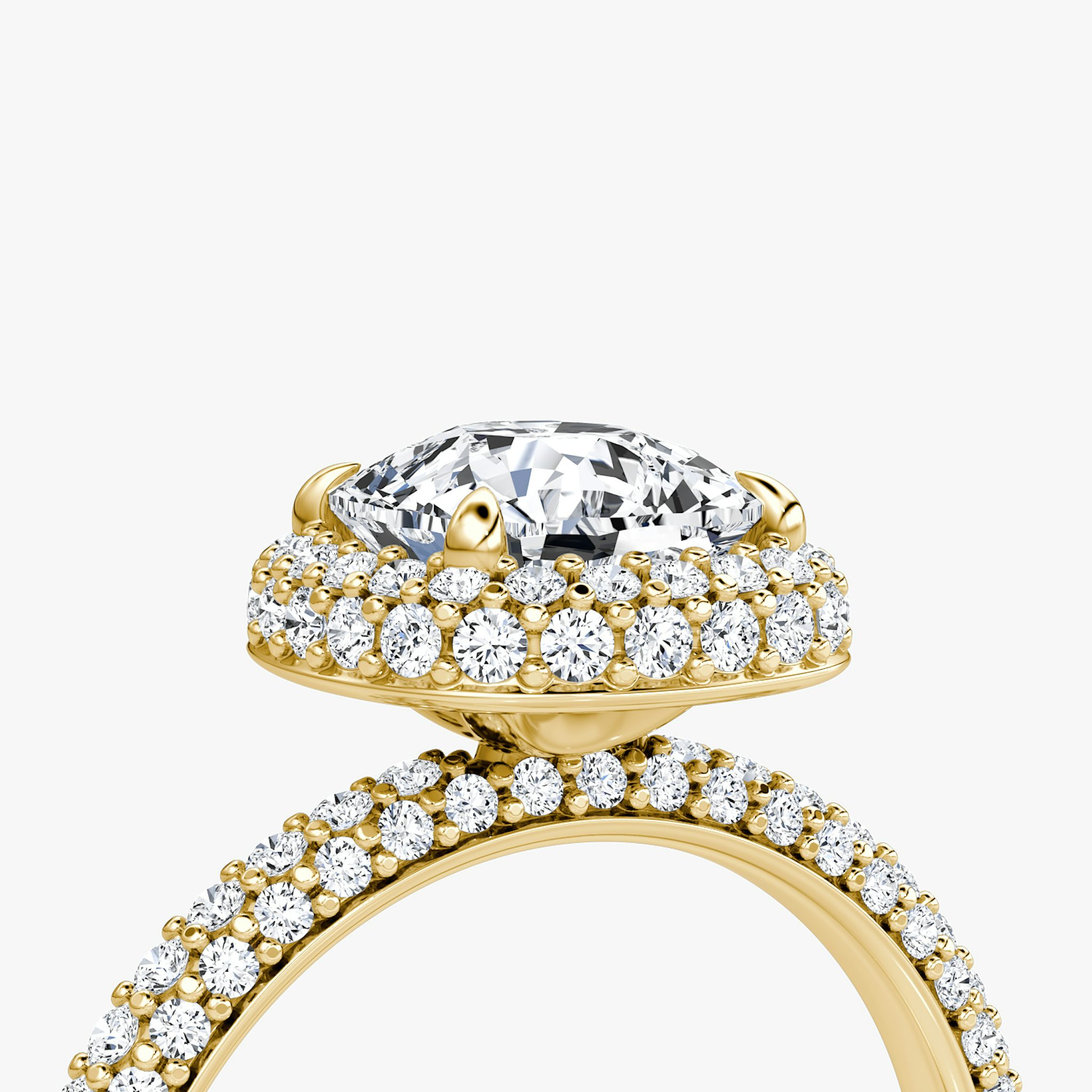 The Halo Dome | Cushion | 18k | Yellow Gold | bandAccent: Pavé | diamondOrientation: vertical | caratWeight: other