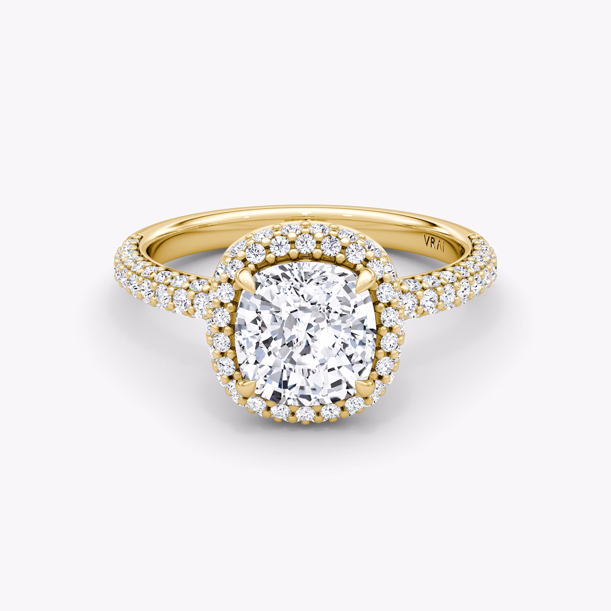 The Halo Dome | Cushion | 18k | Yellow Gold | bandAccent: Pavé | diamondOrientation: vertical | caratWeight: other