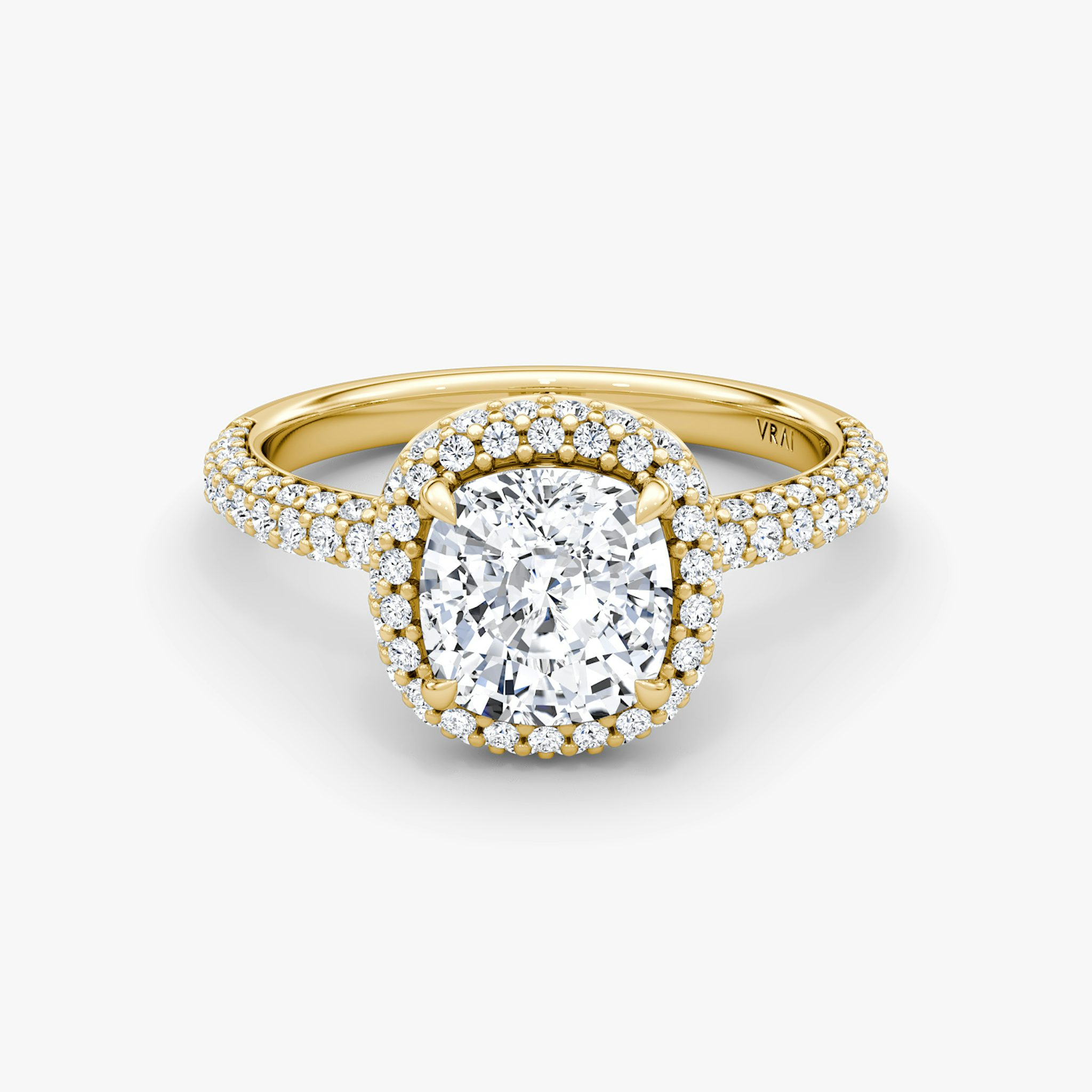 The Halo Dome | Cushion | 18k | Yellow Gold | bandAccent: Pavé | diamondOrientation: vertical | caratWeight: other