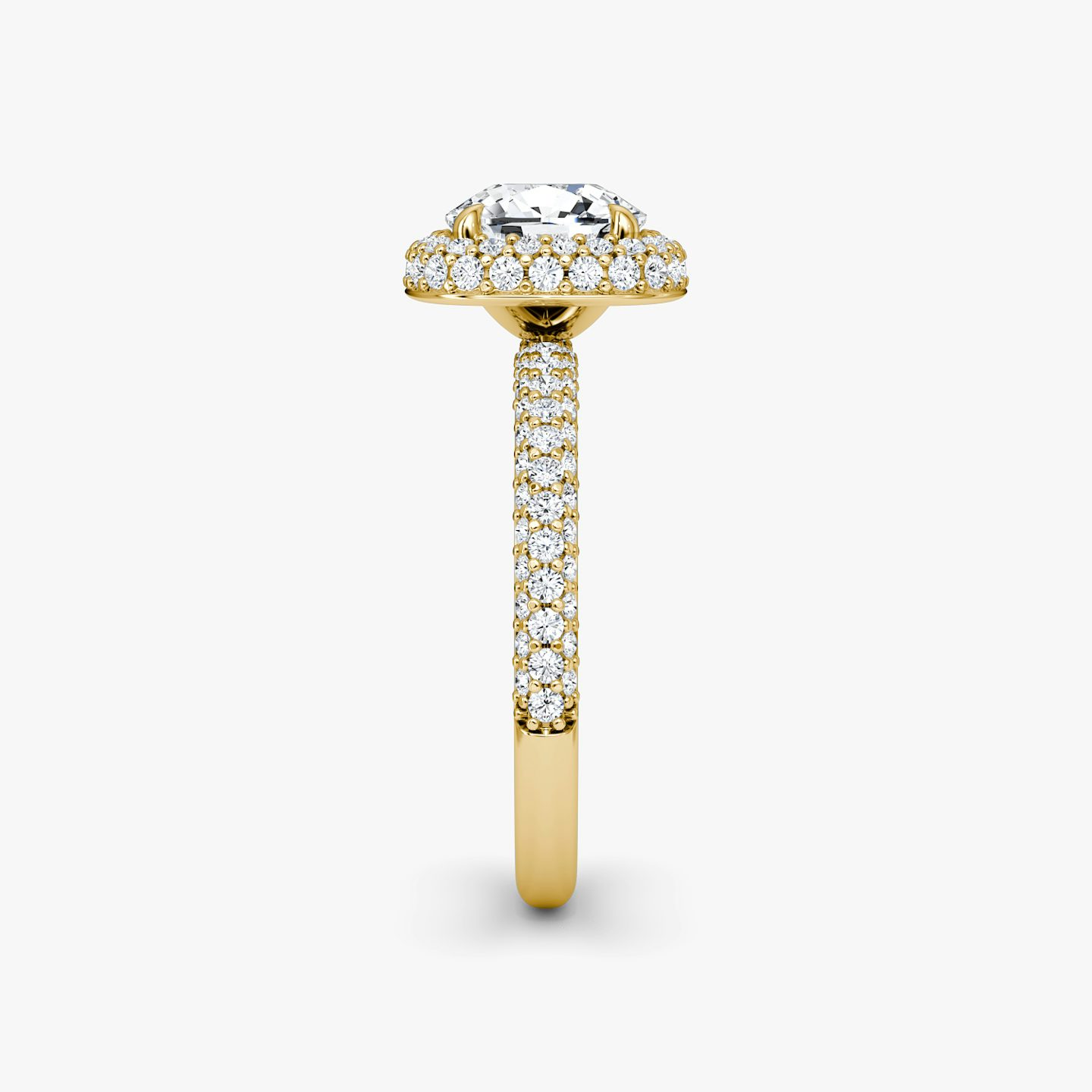 The Halo Dome | Cushion | 18k | Yellow Gold | bandAccent: Pavé | diamondOrientation: vertical | caratWeight: other