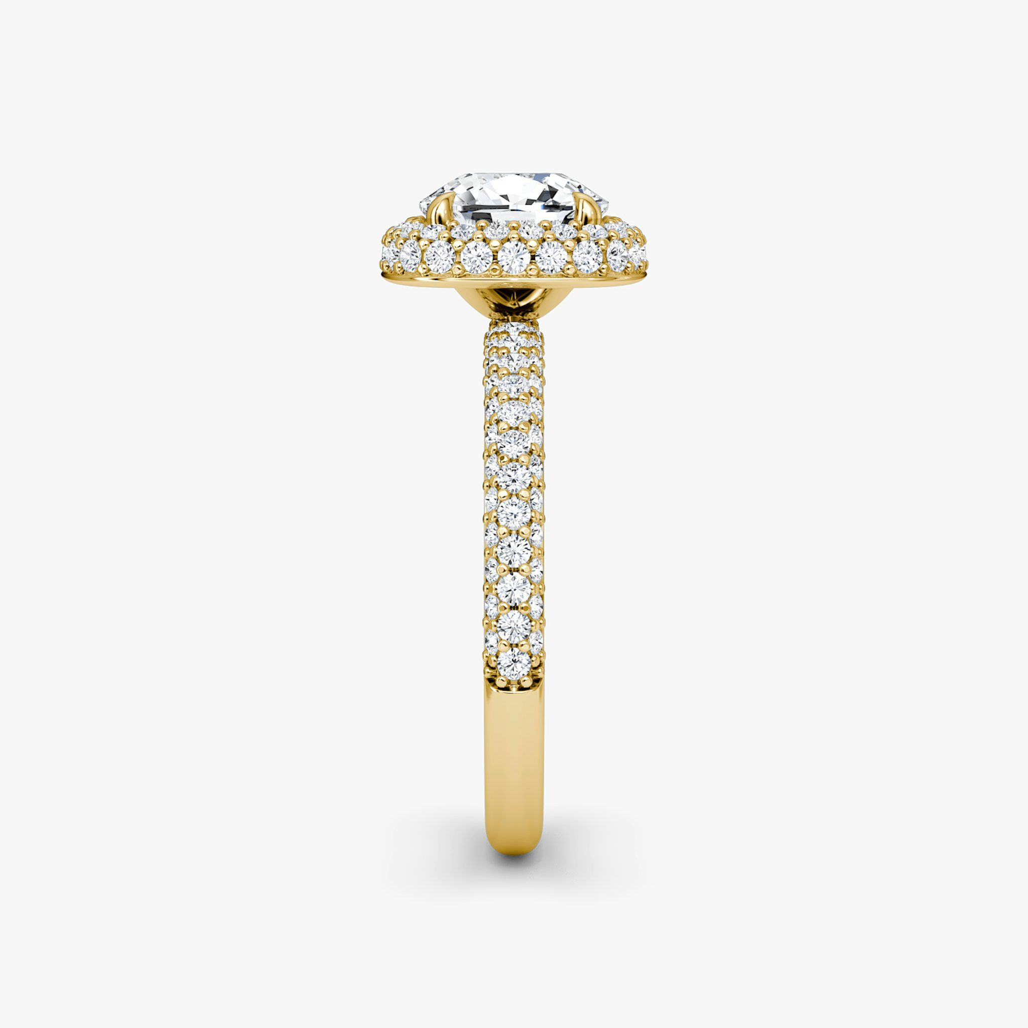 The Halo Dome | Cushion | 18k | Yellow Gold | bandAccent: Pavé | diamondOrientation: vertical | caratWeight: other