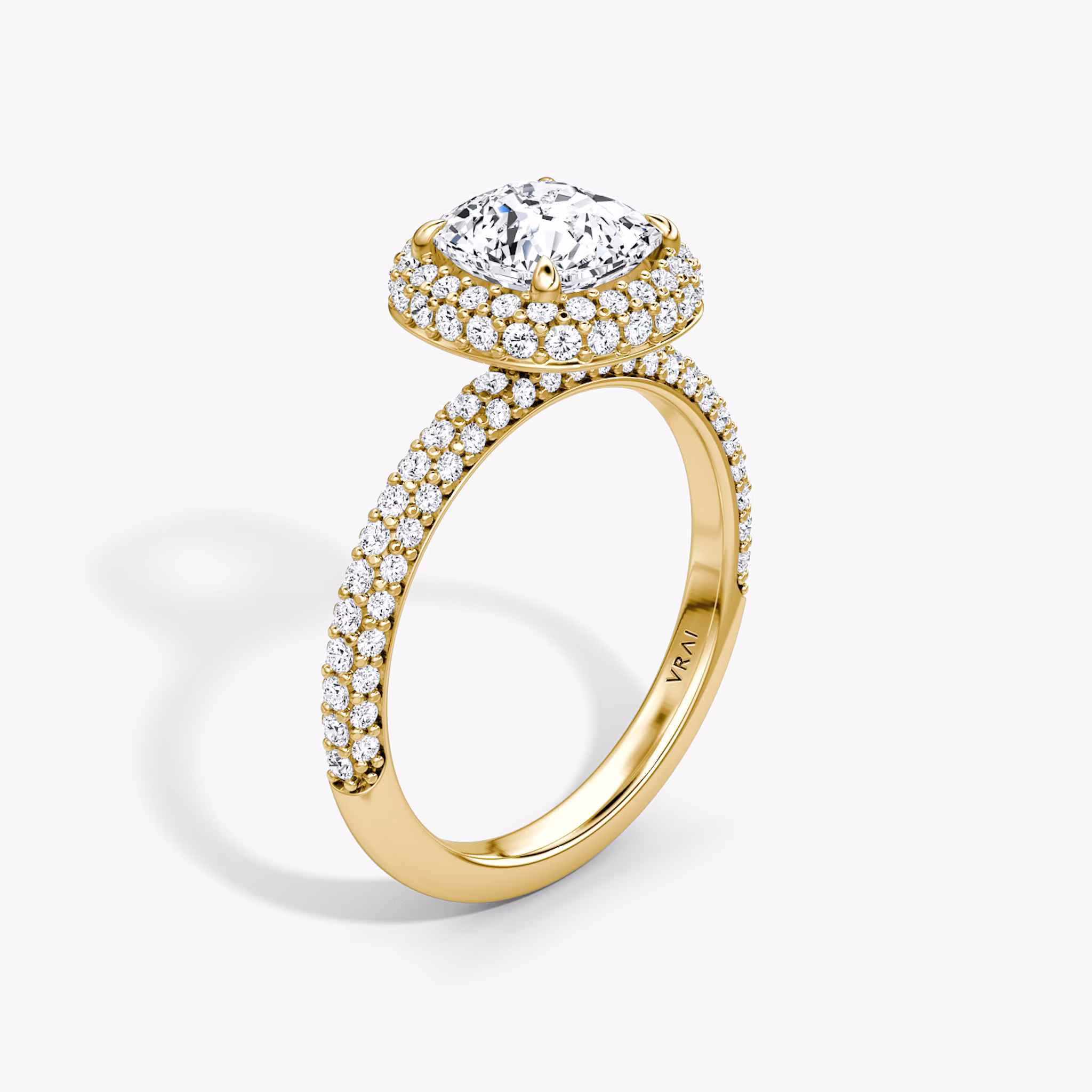 The Halo Dome | Cushion | 18k | Yellow Gold | bandAccent: Pavé | diamondOrientation: vertical | caratWeight: other