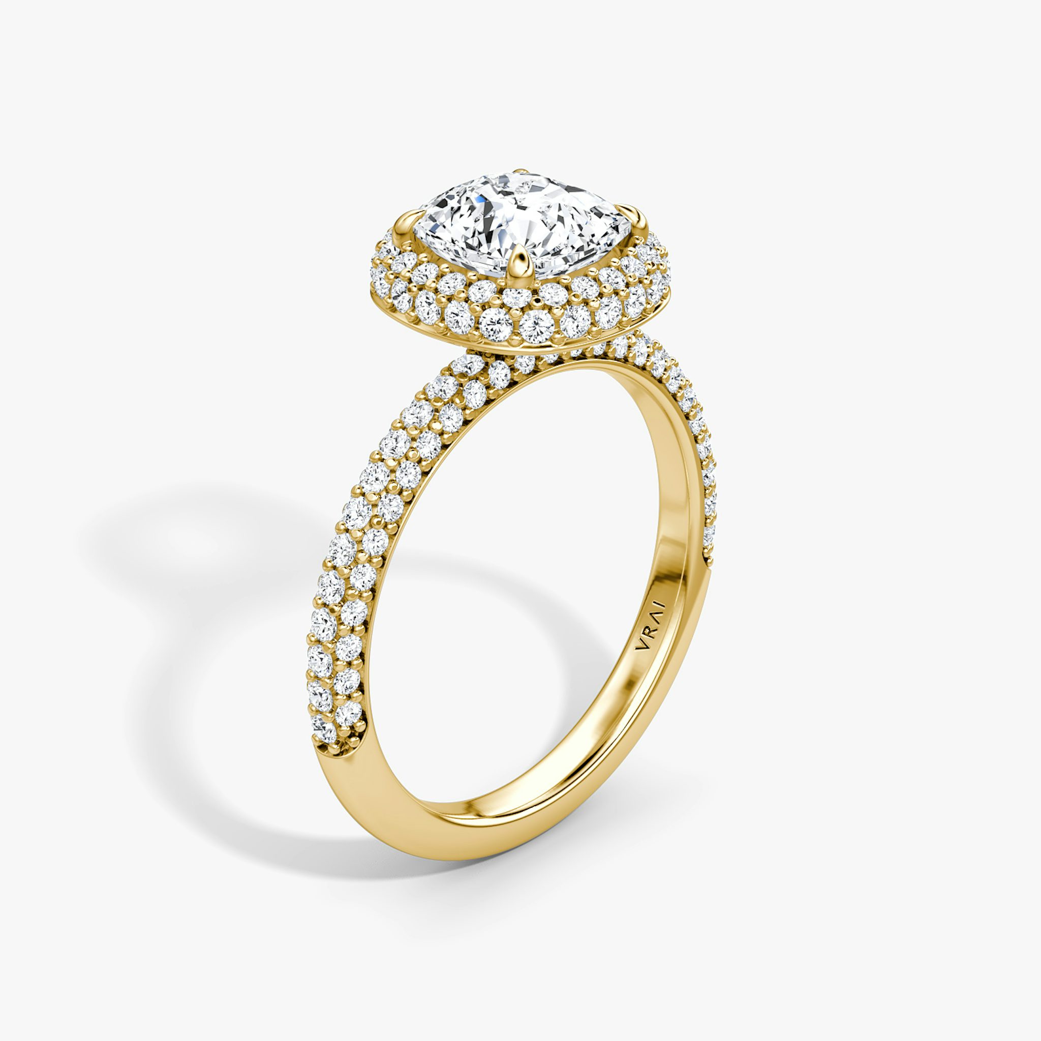 The Halo Dome | Cushion | 18k | Yellow Gold | bandAccent: Pavé | diamondOrientation: vertical | caratWeight: other