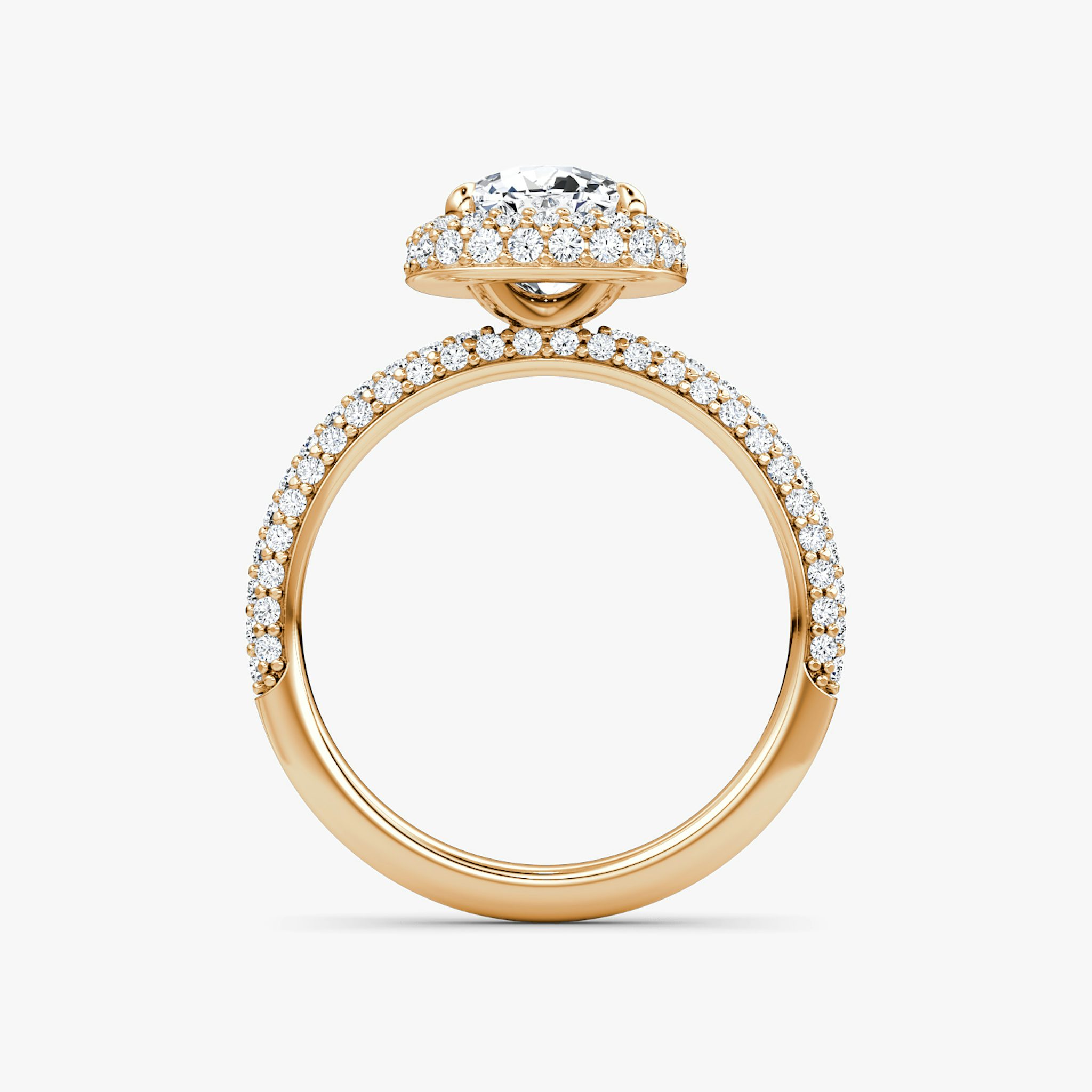 The Halo Dome | Cushion | 14k | Rose Gold | bandAccent: Pavé | diamondOrientation: vertical | caratWeight: other