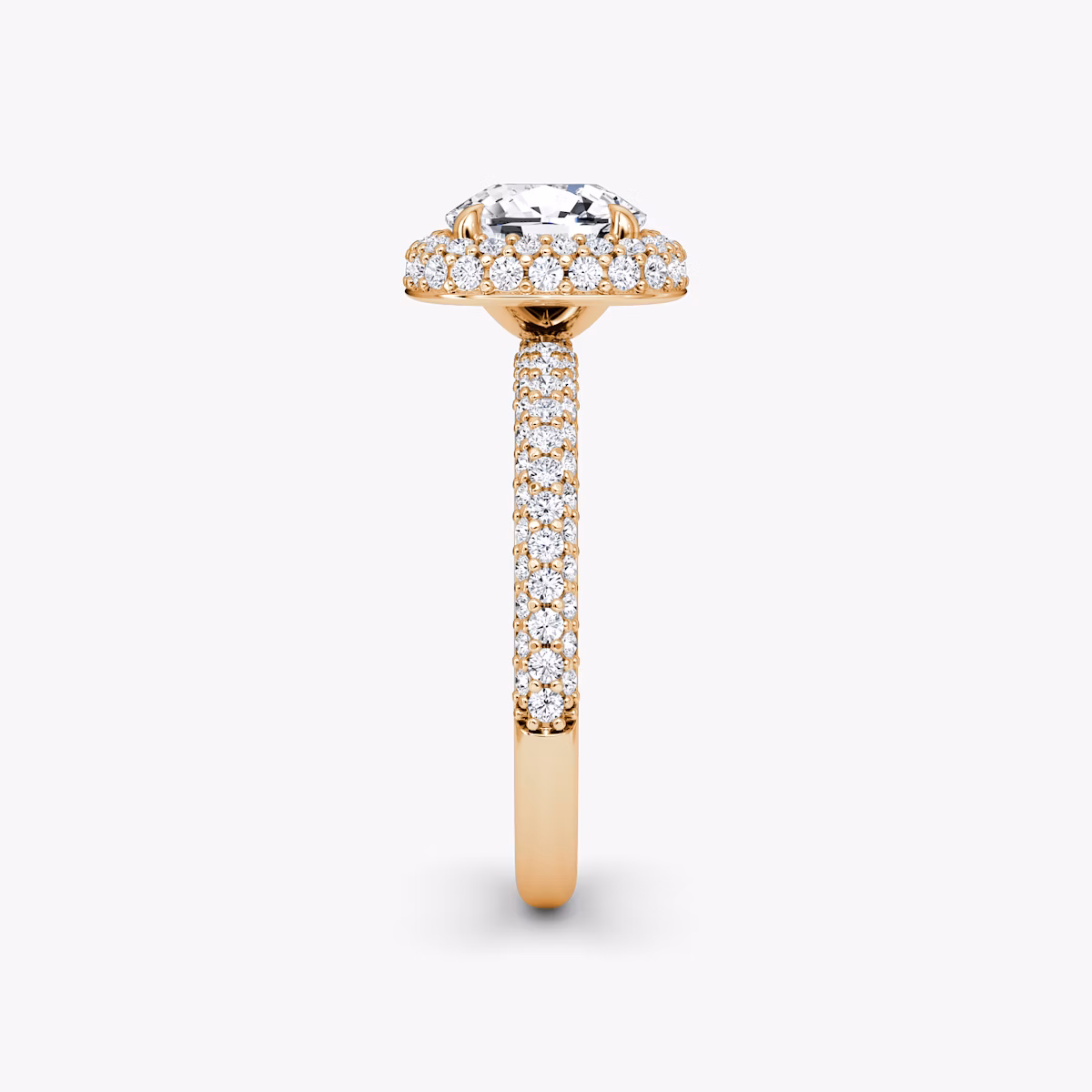 The Halo Dome | Cushion | 14k | Rose Gold | bandAccent: Pavé | diamondOrientation: vertical | caratWeight: other