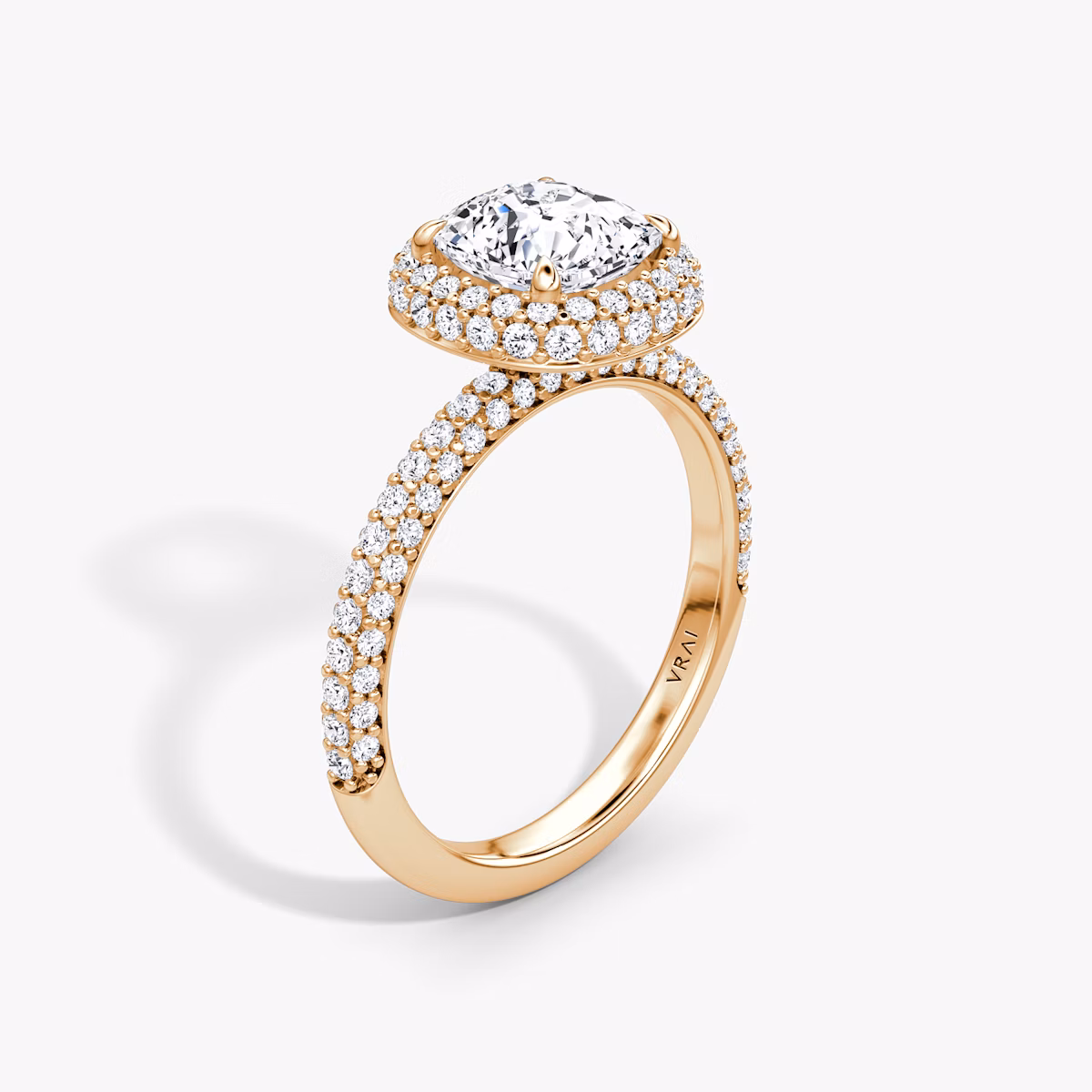 The Halo Dome | Cushion | 14k | Rose Gold | bandAccent: Pavé | diamondOrientation: vertical | caratWeight: other
