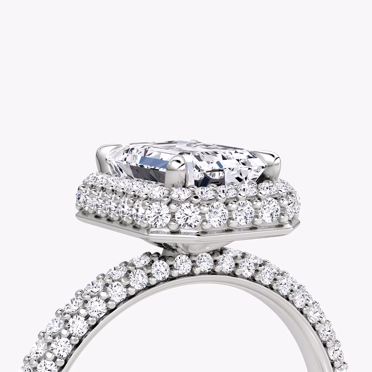 The Halo Dome | Emerald | 18k | White Gold | bandAccent: Pavé | diamondOrientation: vertical | caratWeight: other