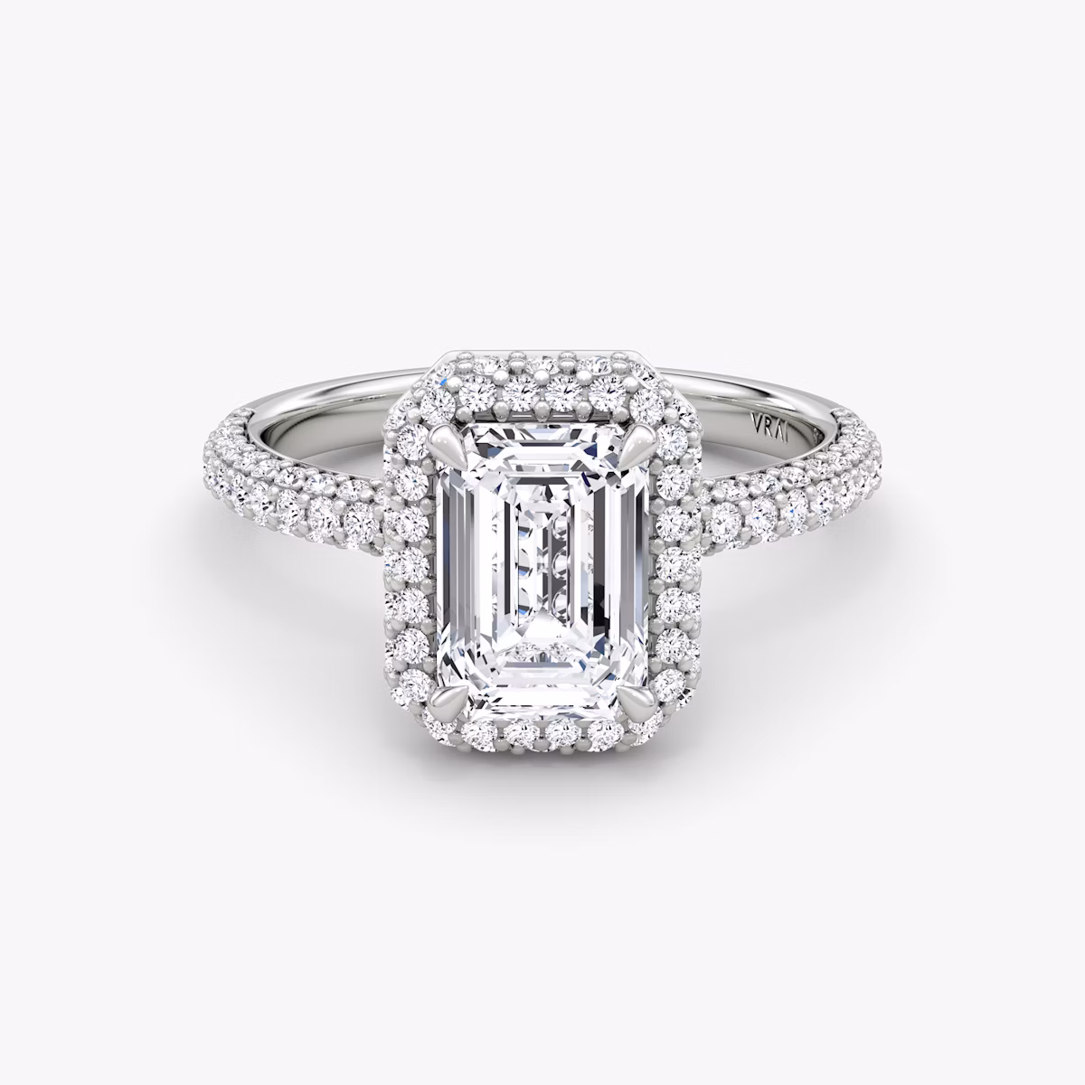 The Halo Dome | Emerald | 18k | White Gold | bandAccent: Pavé | diamondOrientation: vertical | caratWeight: other