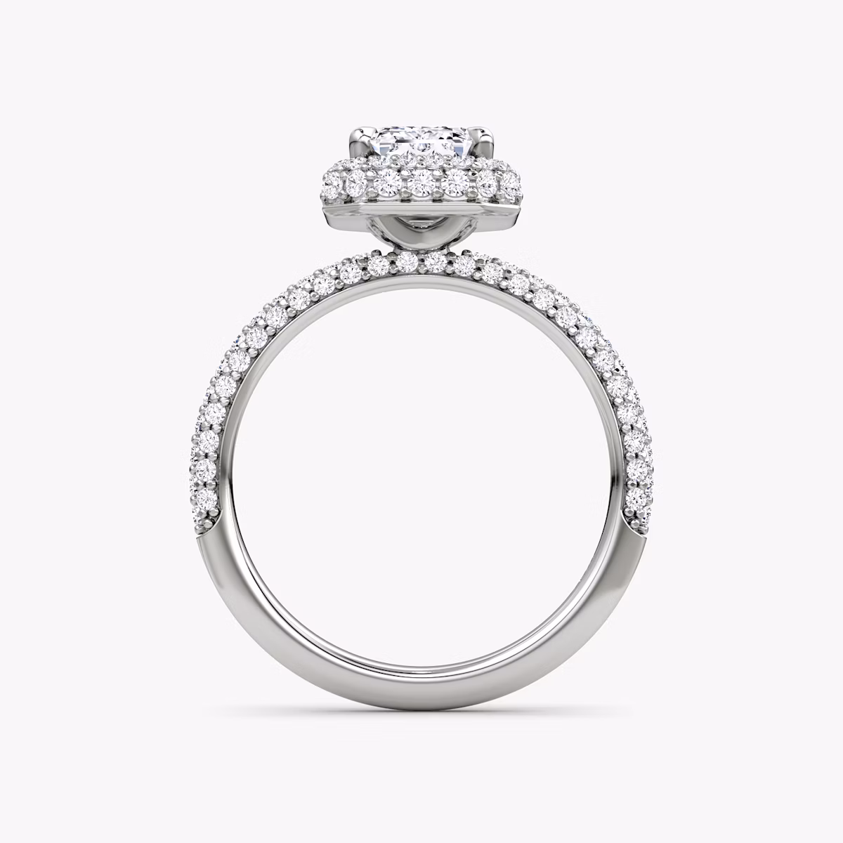 The Halo Dome | Emerald | 18k | White Gold | bandAccent: Pavé | diamondOrientation: vertical | caratWeight: other