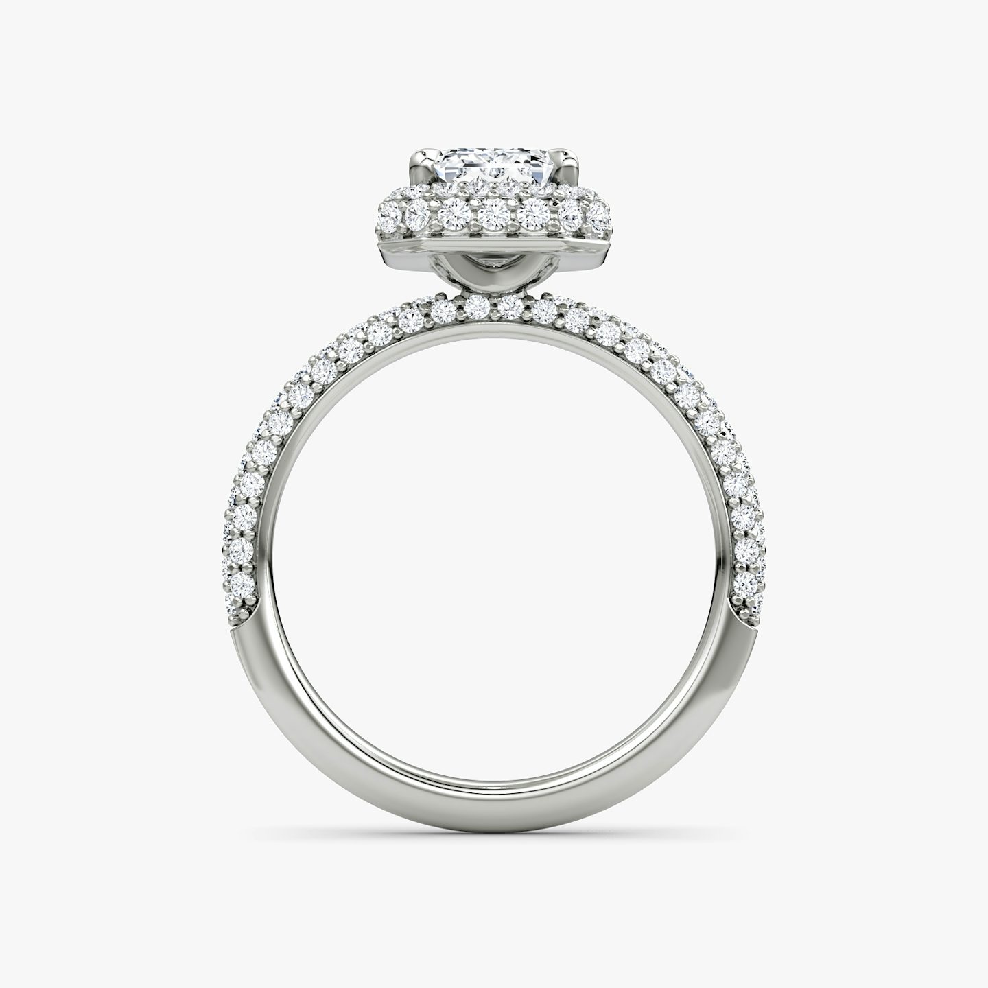 The Halo Dome | Emerald | Platinum | bandAccent: Pavé | diamondOrientation: vertical | caratWeight: other
