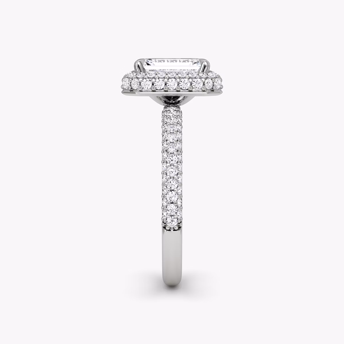The Halo Dome | Emerald | 18k | White Gold | bandAccent: Pavé | diamondOrientation: vertical | caratWeight: other