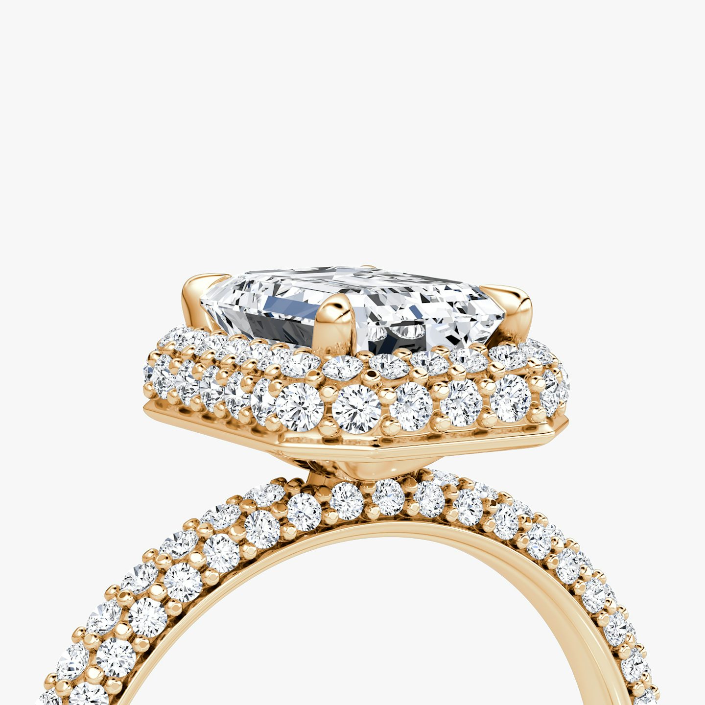 The Halo Dome | Emerald | 14k | Rose Gold | bandAccent: Pavé | diamondOrientation: vertical | caratWeight: other