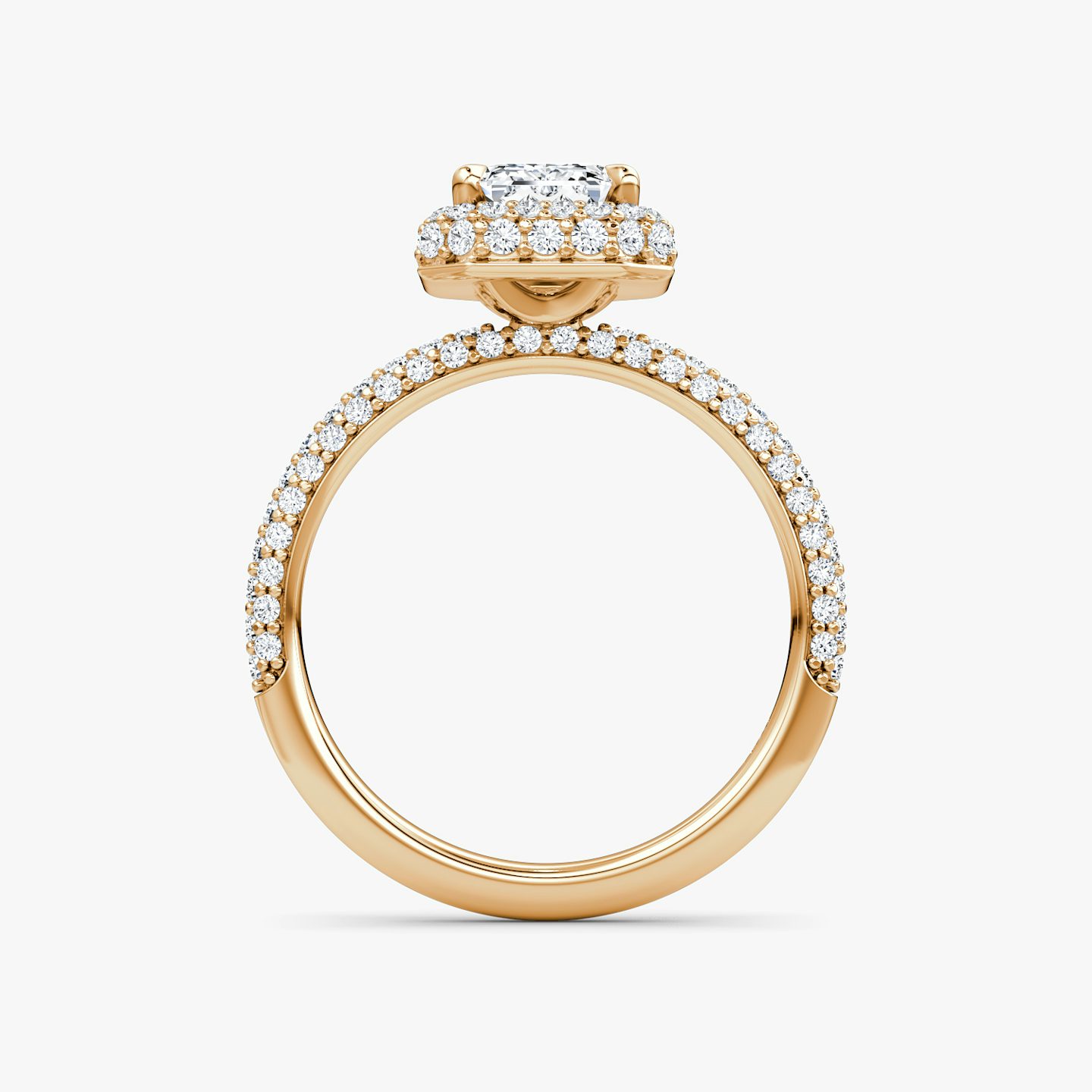 The Halo Dome | Emerald | 14k | Rose Gold | bandAccent: Pavé | diamondOrientation: vertical | caratWeight: other