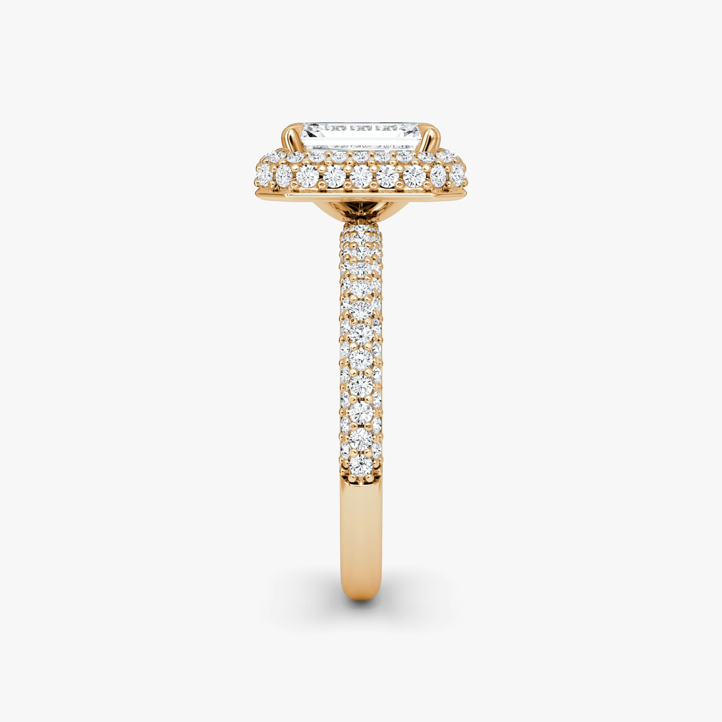 The Halo Dome | Emerald | 14k | Rose Gold | bandAccent: Pavé | diamondOrientation: vertical | caratWeight: other