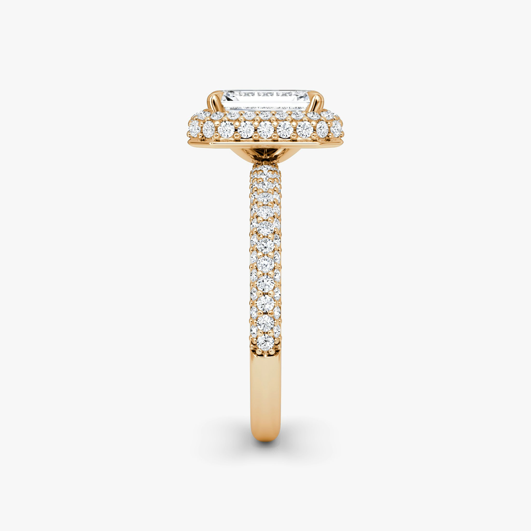 The Halo Dome | Emerald | 14k | Rose Gold | bandAccent: Pavé | diamondOrientation: vertical | caratWeight: other
