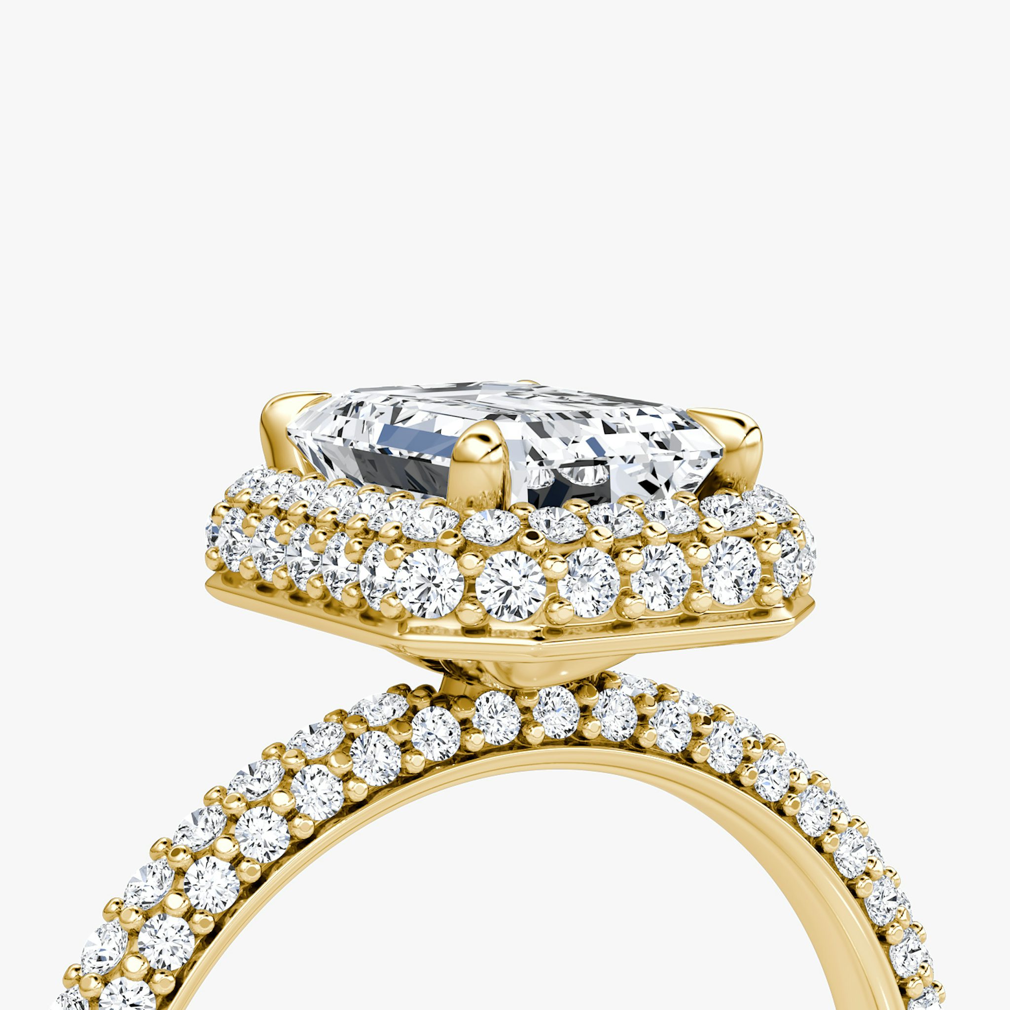 The Halo Dome | Emerald | 18k | Yellow Gold | bandAccent: Pavé | diamondOrientation: vertical | caratWeight: other