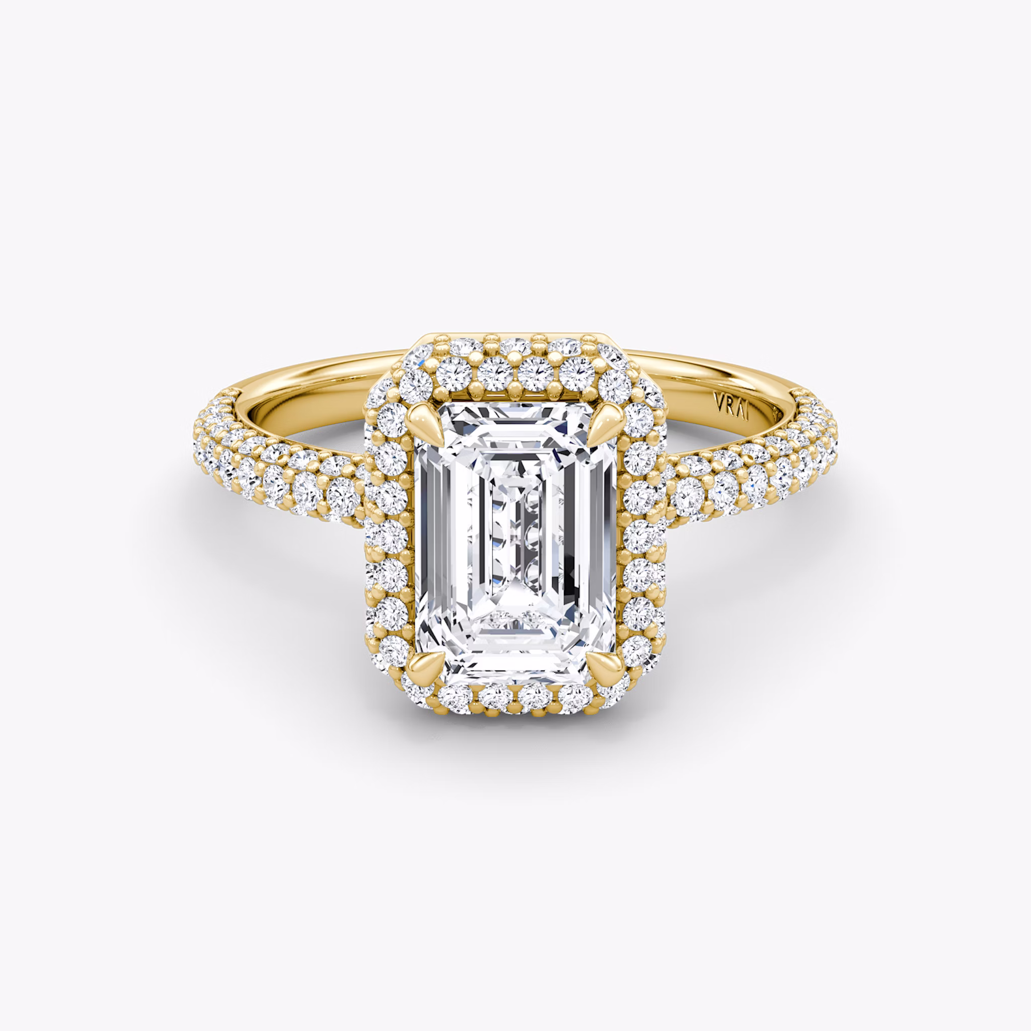 The Halo Dome | Emerald | 18k | Yellow Gold | bandAccent: Pavé | diamondOrientation: vertical | caratWeight: other