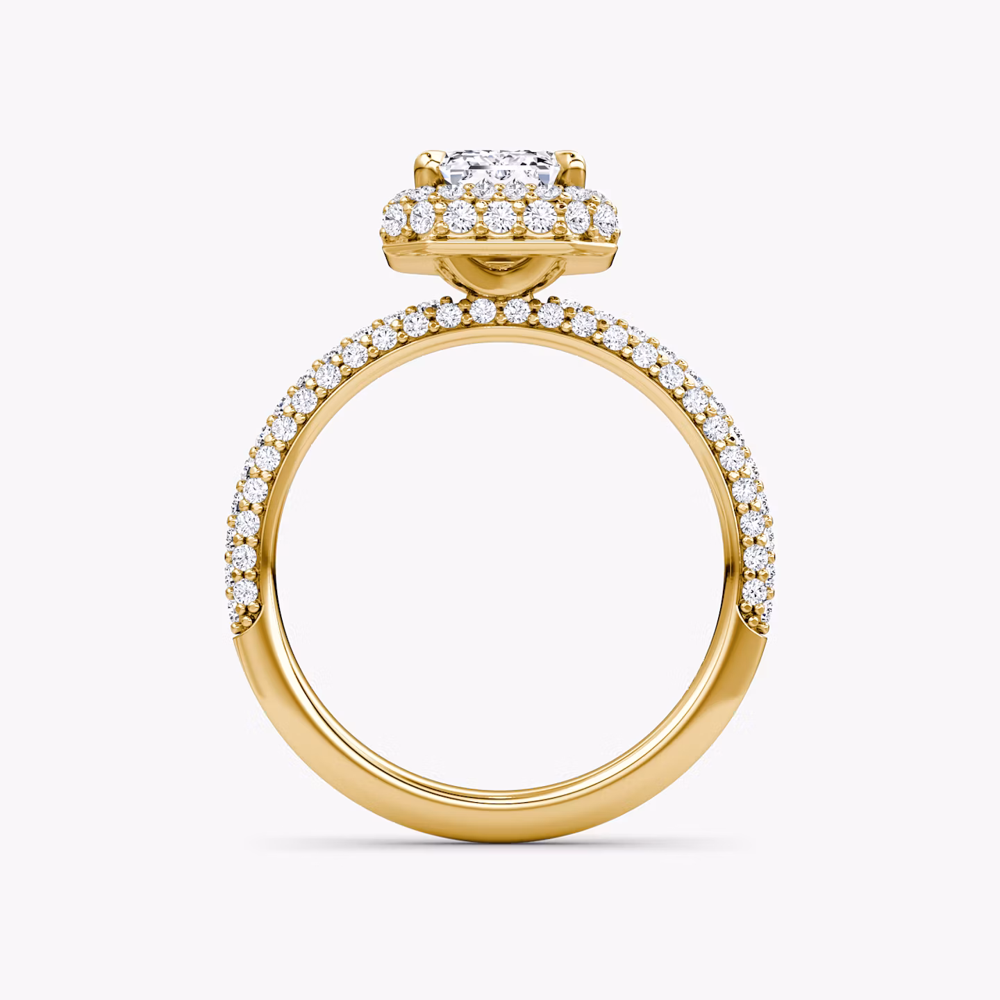 The Halo Dome | Emerald | 18k | Yellow Gold | bandAccent: Pavé | diamondOrientation: vertical | caratWeight: other