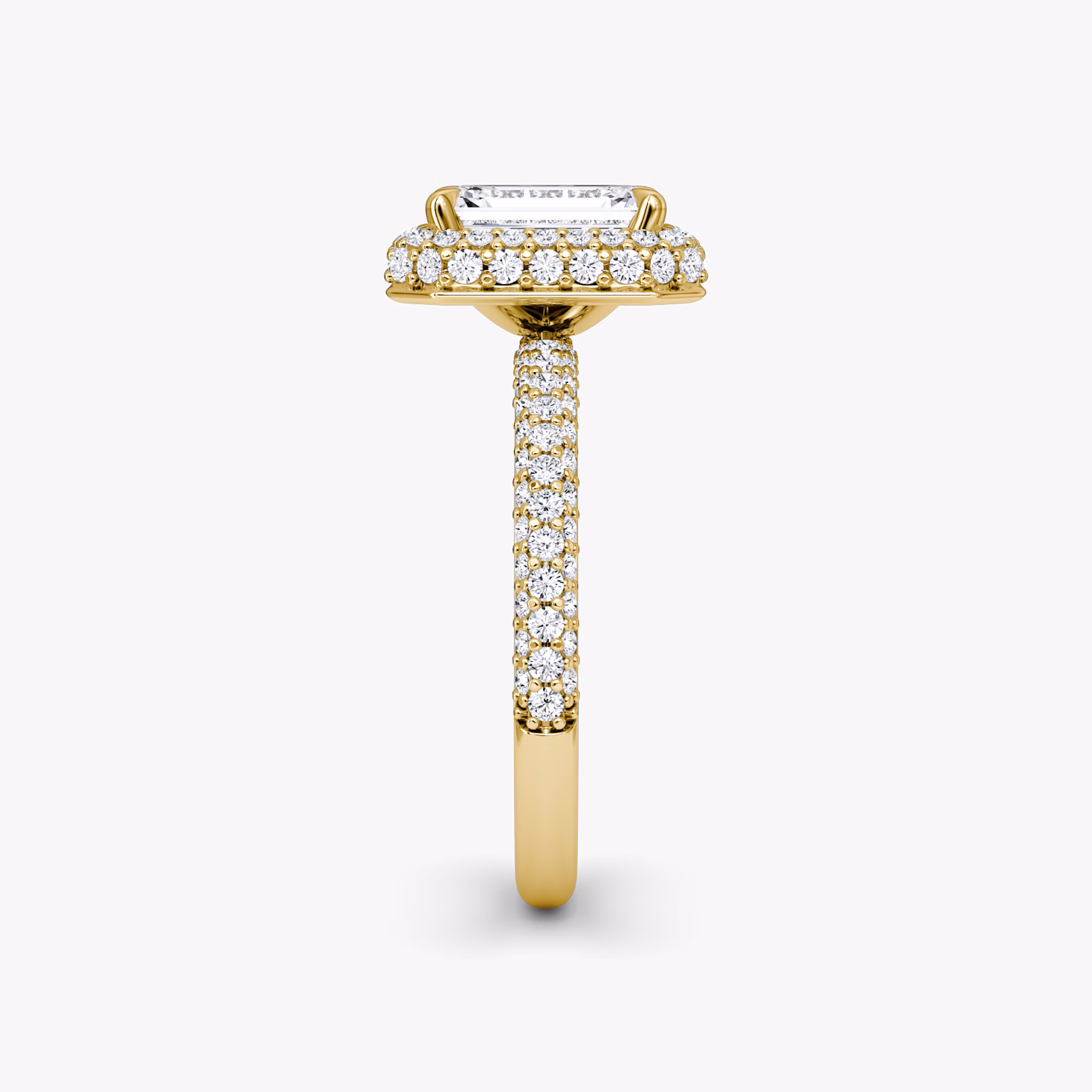 The Halo Dome | Emerald | 18k | Yellow Gold | bandAccent: Pavé | diamondOrientation: vertical | caratWeight: other