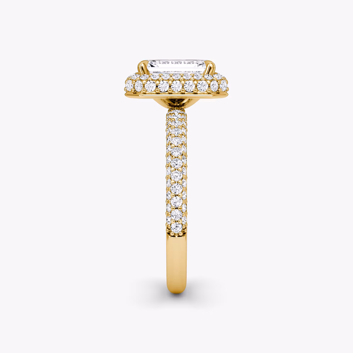 The Halo Dome | Emerald | 18k | Yellow Gold | bandAccent: Pavé | diamondOrientation: vertical | caratWeight: other