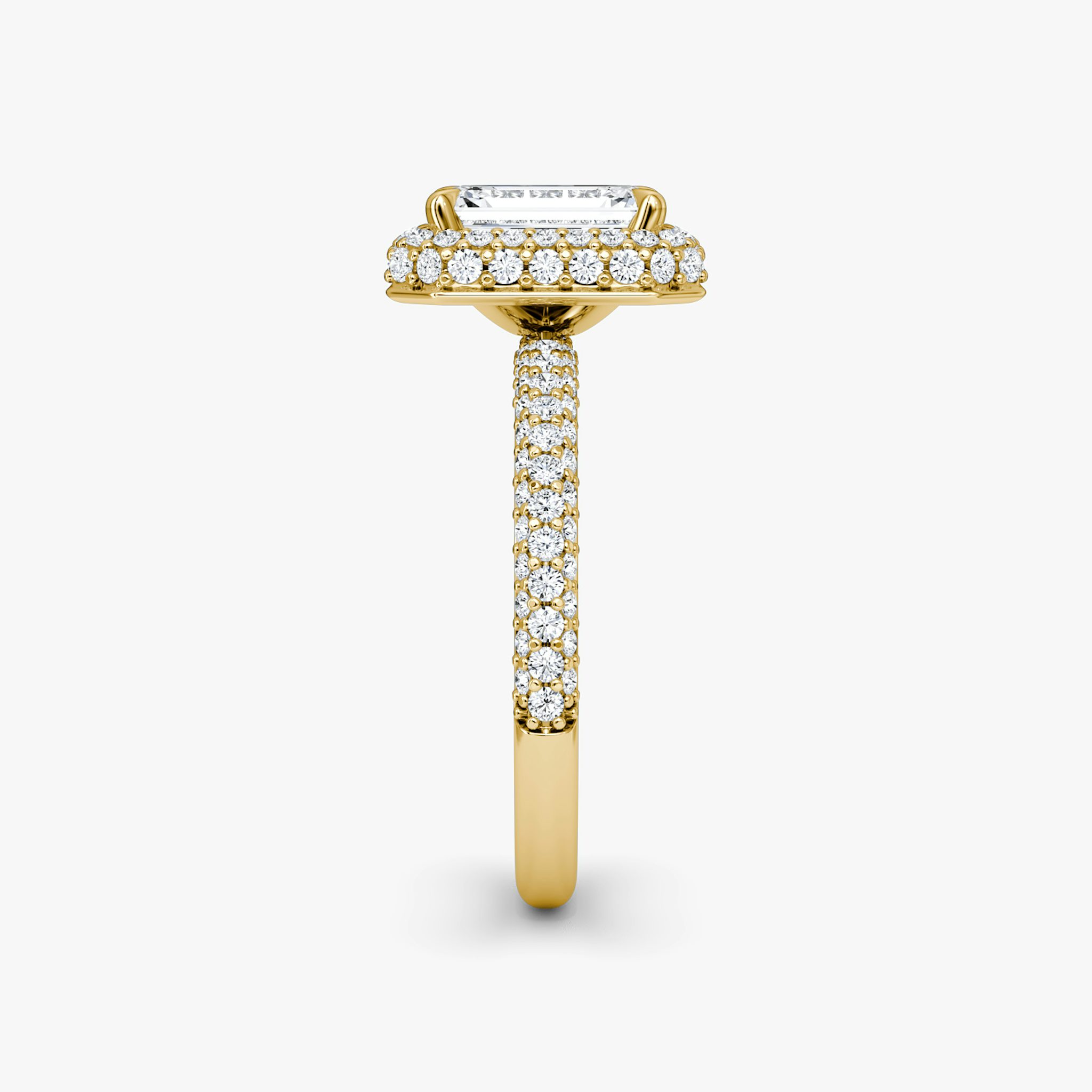 The Halo Dome | Emerald | 18k | Yellow Gold | bandAccent: Pavé | diamondOrientation: vertical | caratWeight: other