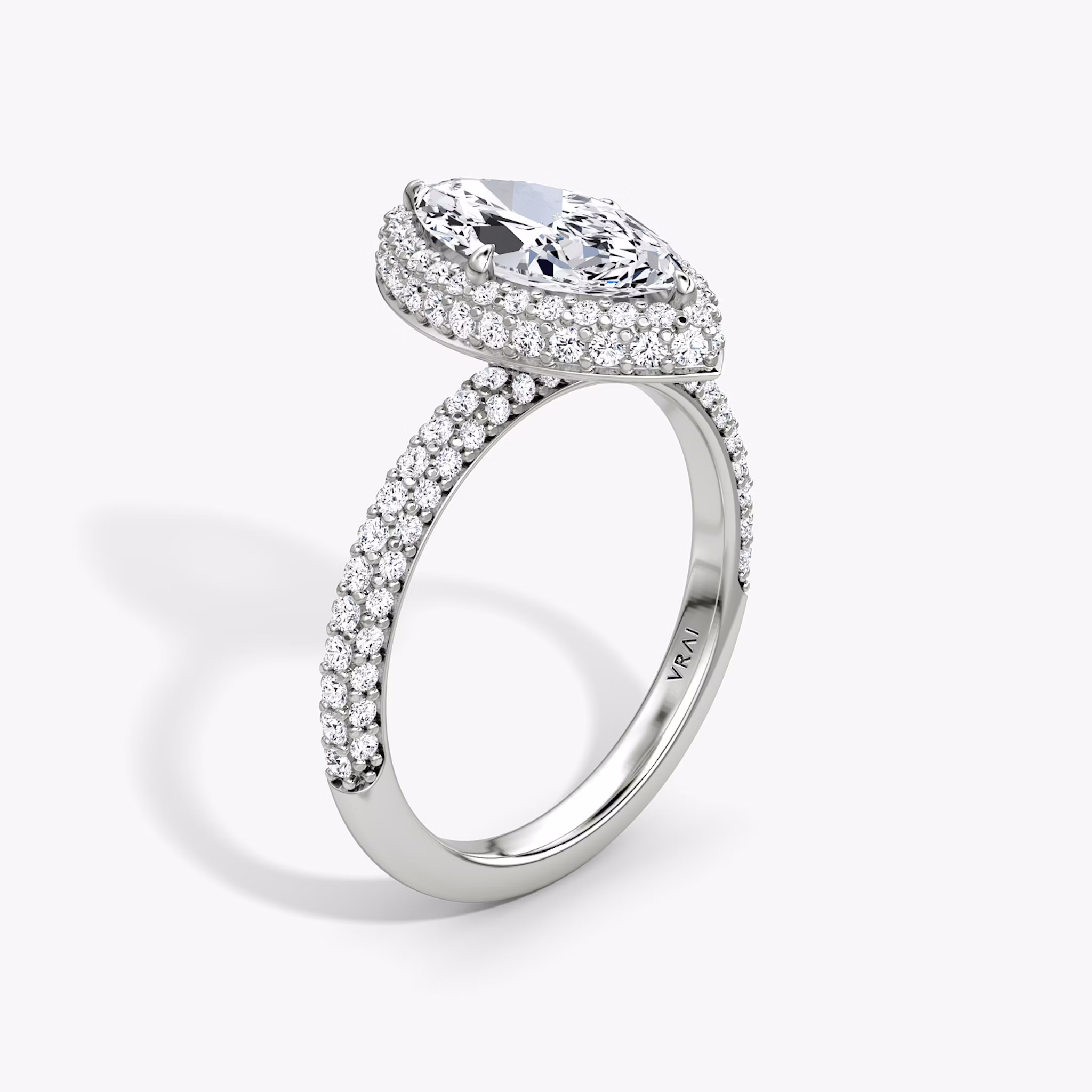 The Halo Dome | Marquise | 18k | White Gold | bandAccent: Pavé | diamondOrientation: vertical | caratWeight: other
