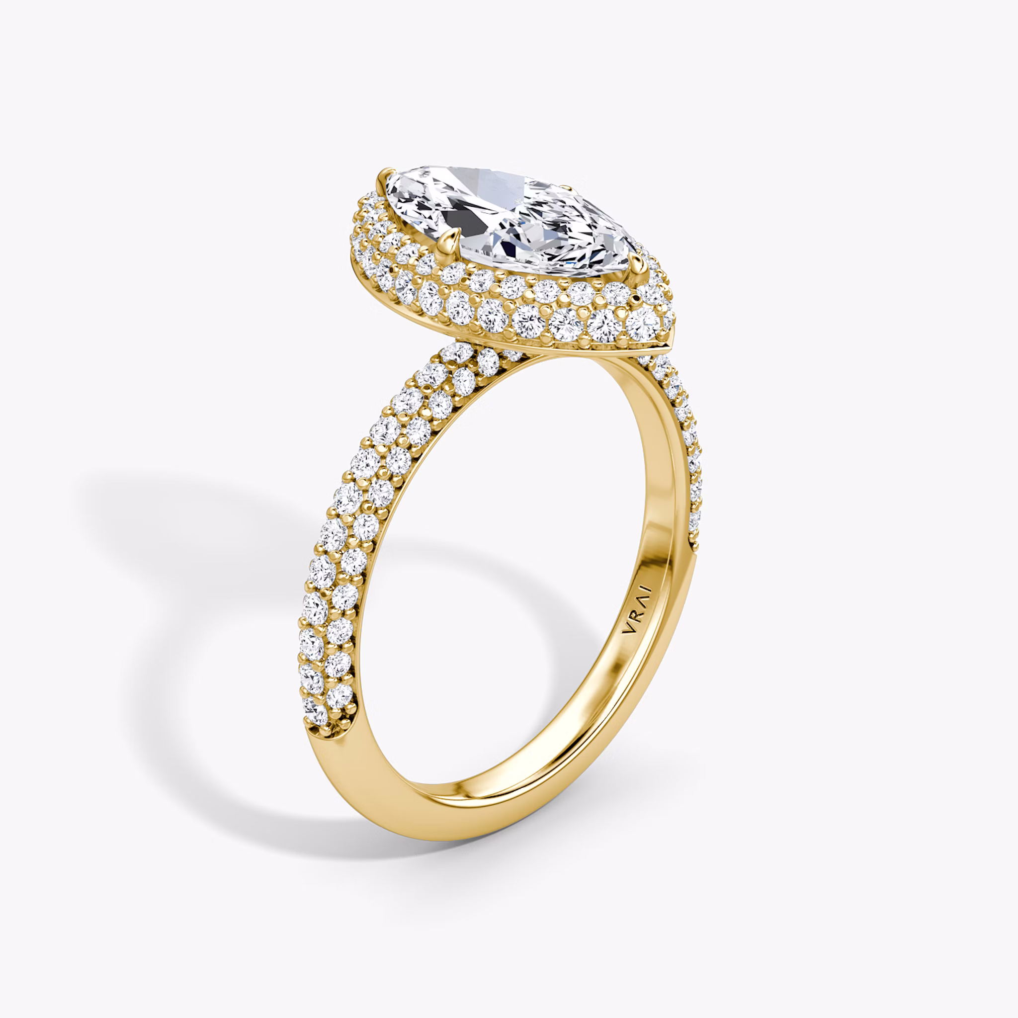 The Halo Dome | Marquise | 18k | Yellow Gold | bandAccent: Pavé | diamondOrientation: vertical | caratWeight: other