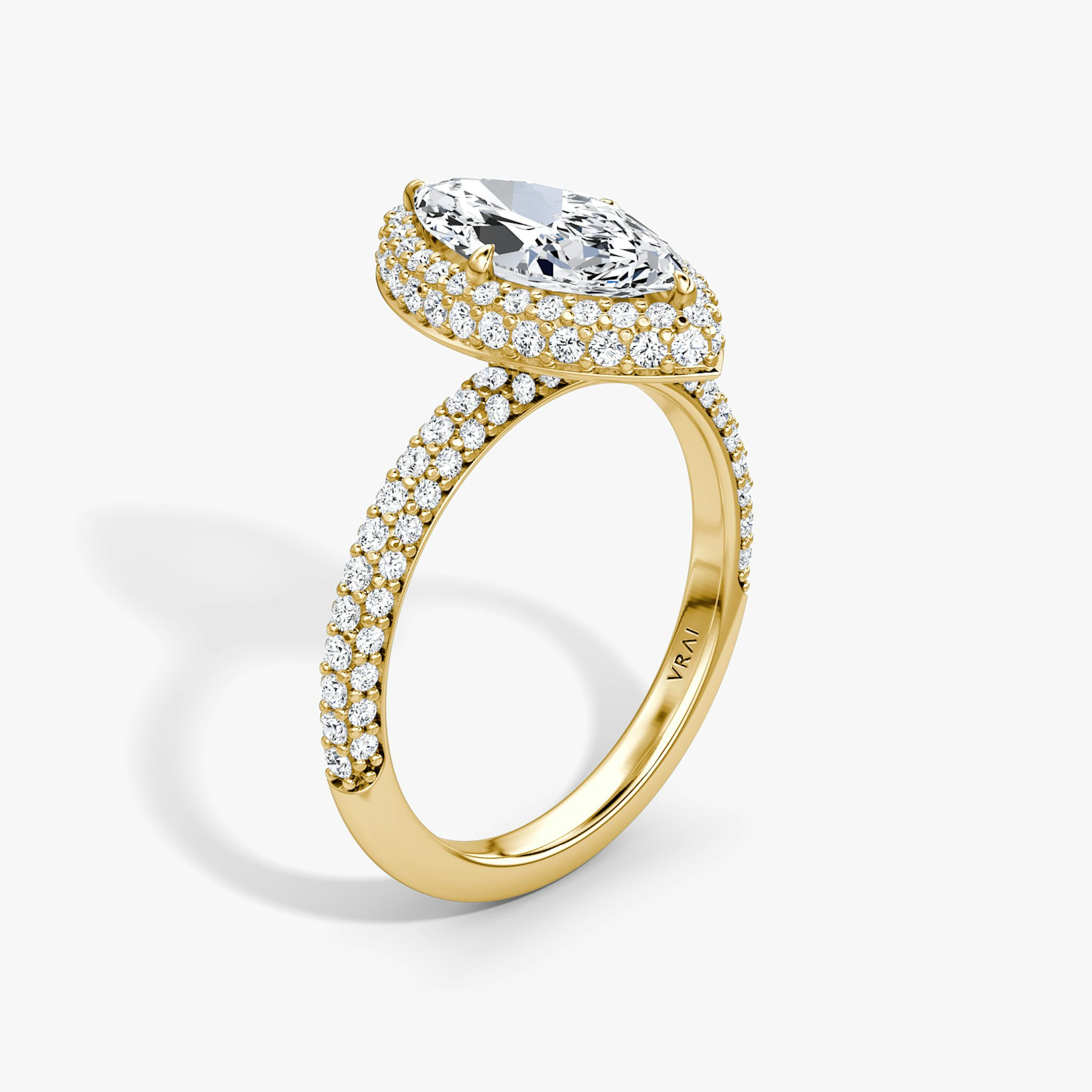 The Halo Dome | Marquise | 18k | Yellow Gold | bandAccent: Pavé | diamondOrientation: vertical | caratWeight: other