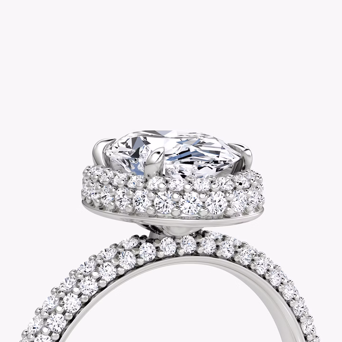 The Halo Dome | Oval | 18k | White Gold | bandAccent: Pavé | diamondOrientation: vertical | caratWeight: other