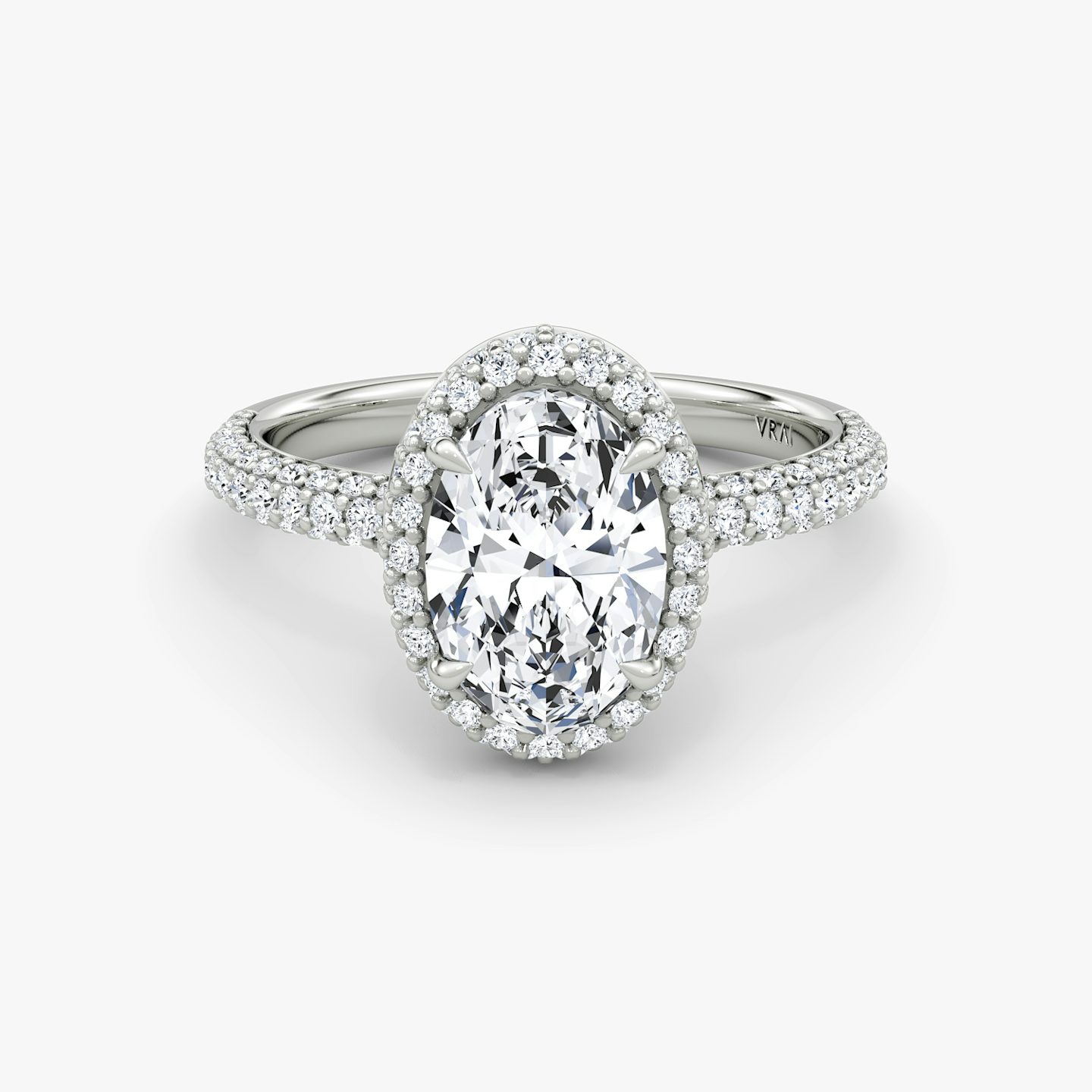 The Halo Dome | Oval | 18k | White Gold | bandAccent: Pavé | diamondOrientation: vertical | caratWeight: other