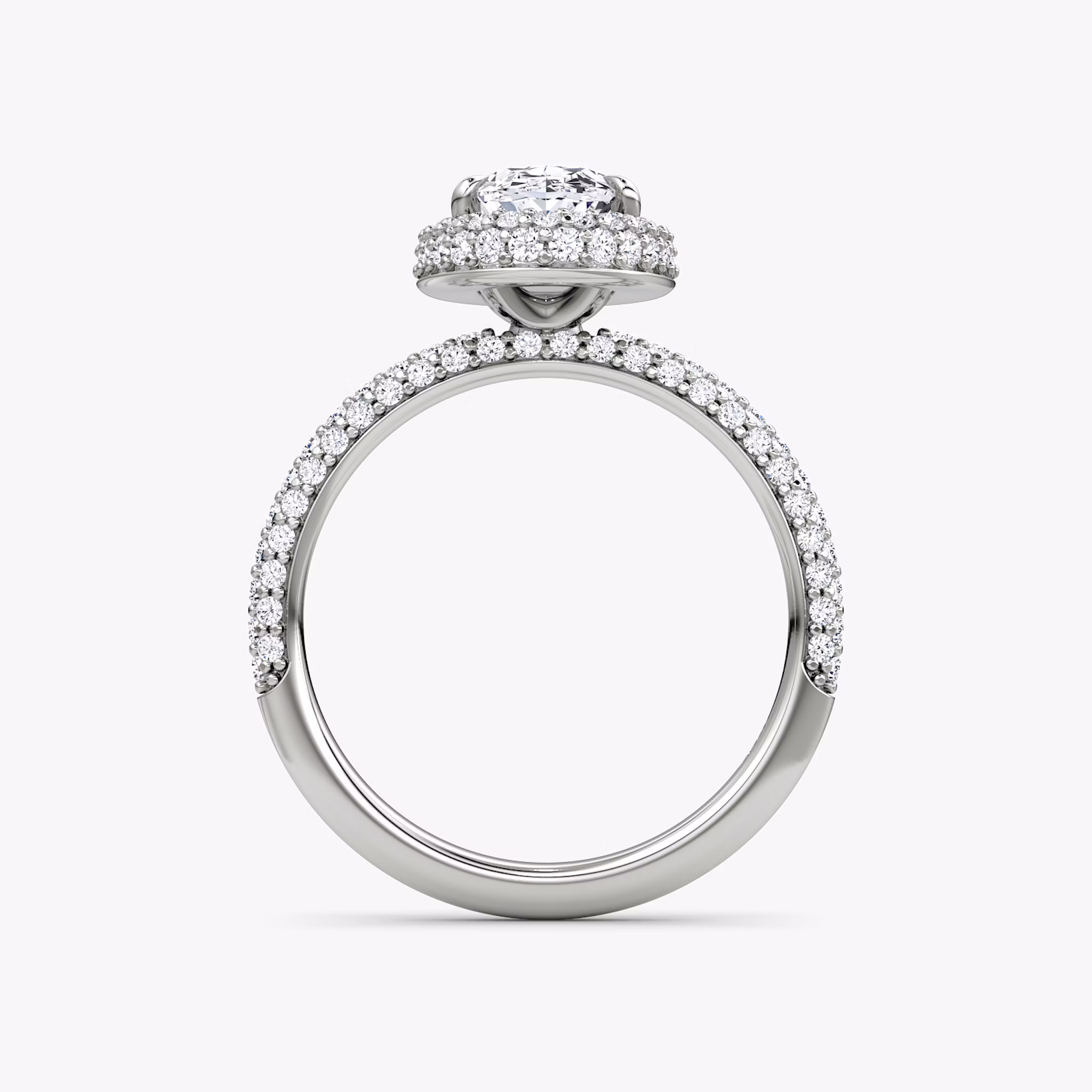 The Halo Dome | Oval | Platinum | bandAccent: Pavé | diamondOrientation: vertical | caratWeight: other