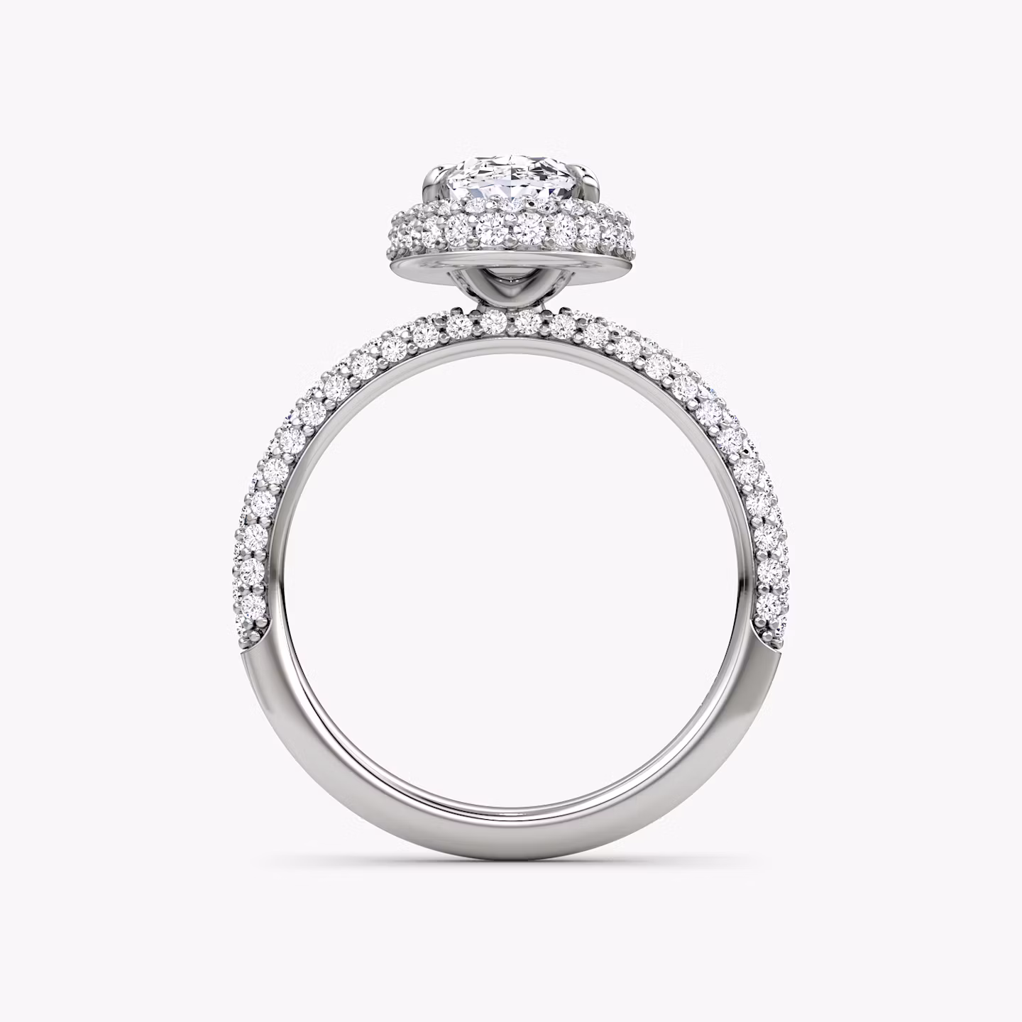 The Halo Dome | Oval | 18k | White Gold | bandAccent: Pavé | diamondOrientation: vertical | caratWeight: other