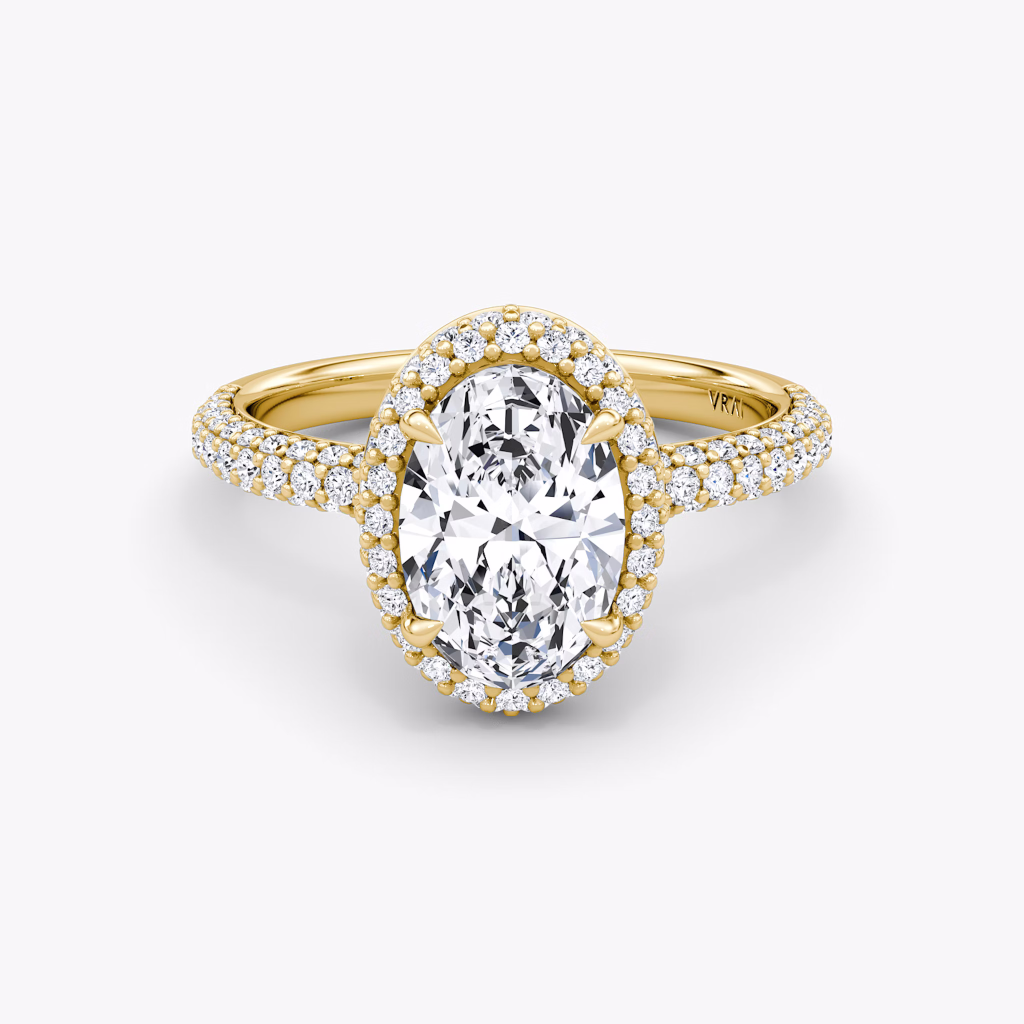 The Halo Dome | Oval | 18k | Yellow Gold | bandAccent: Pavé | diamondOrientation: vertical | caratWeight: other