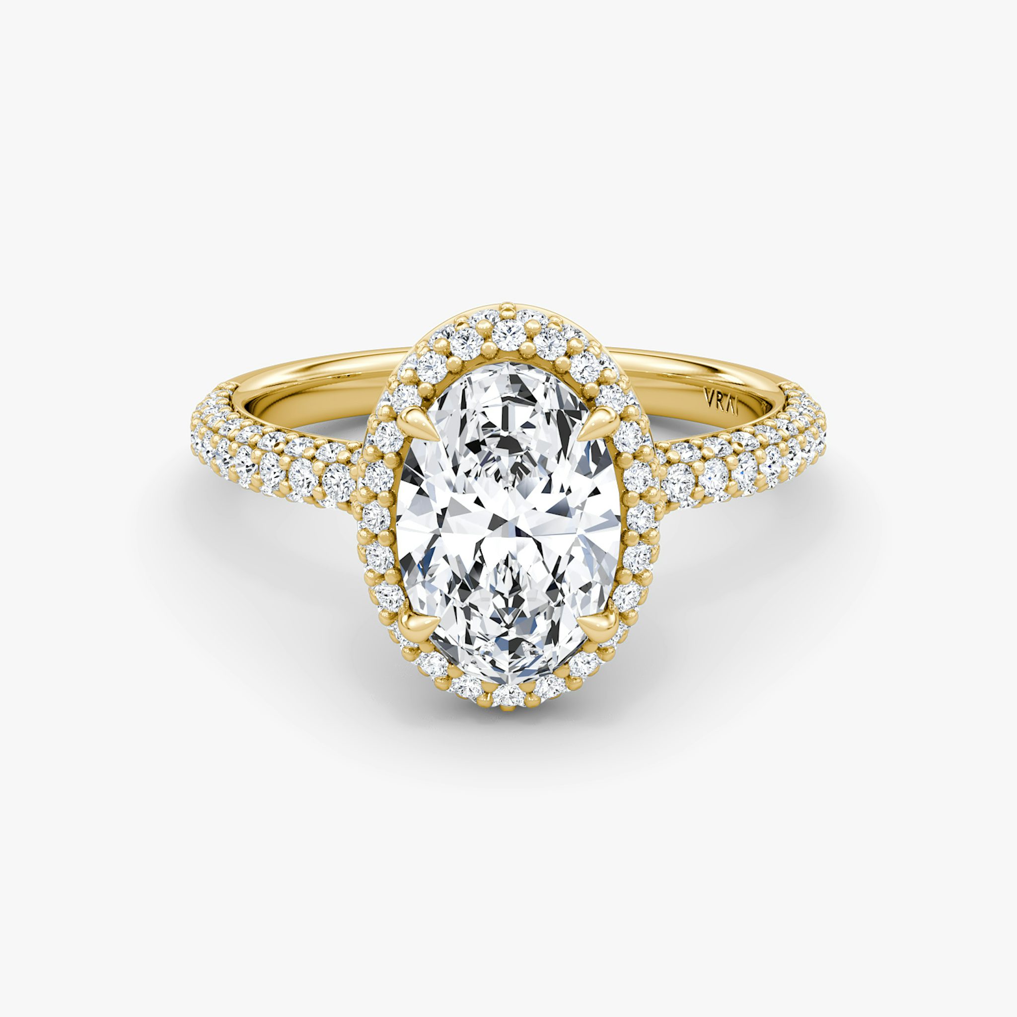 The Halo Dome | Oval | 18k | Yellow Gold | bandAccent: Pavé | diamondOrientation: vertical | caratWeight: other
