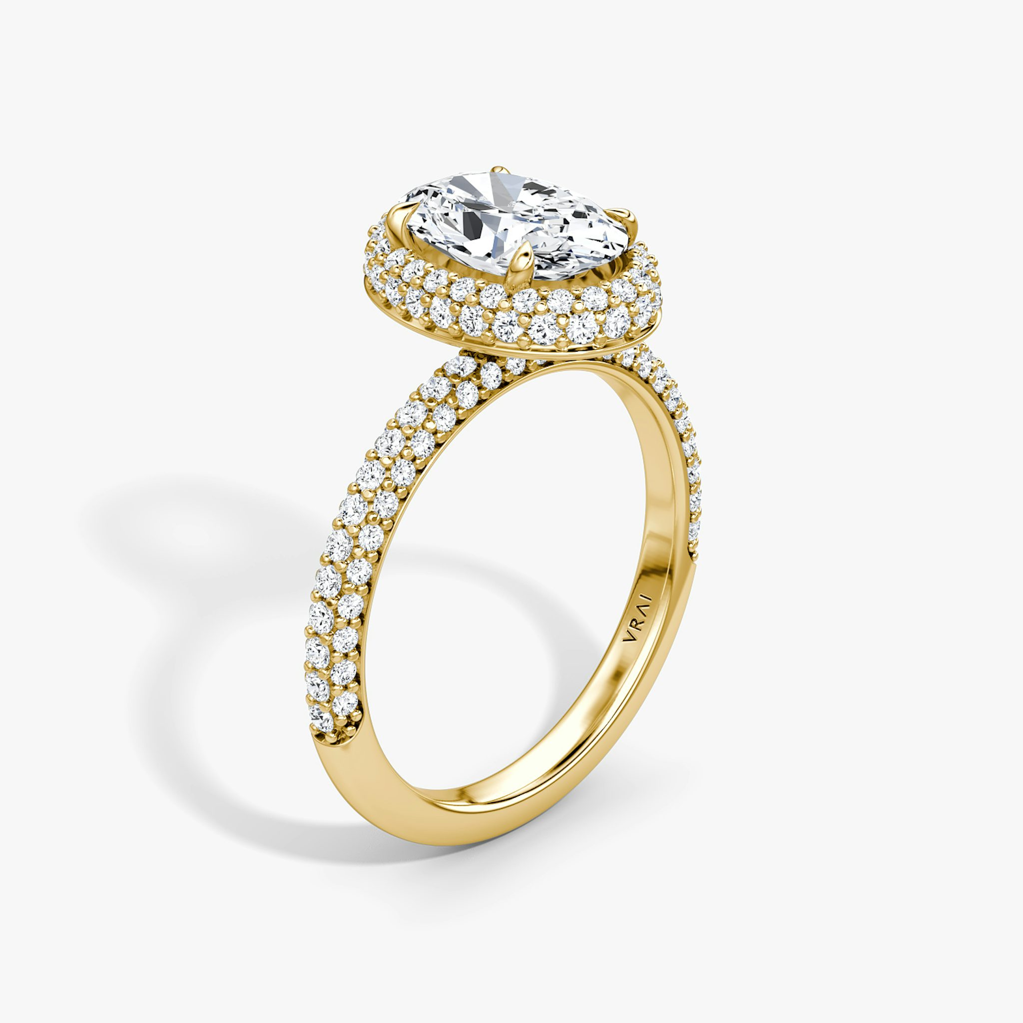 The Halo Dome | Oval | 18k | Yellow Gold | bandAccent: Pavé | diamondOrientation: vertical | caratWeight: other