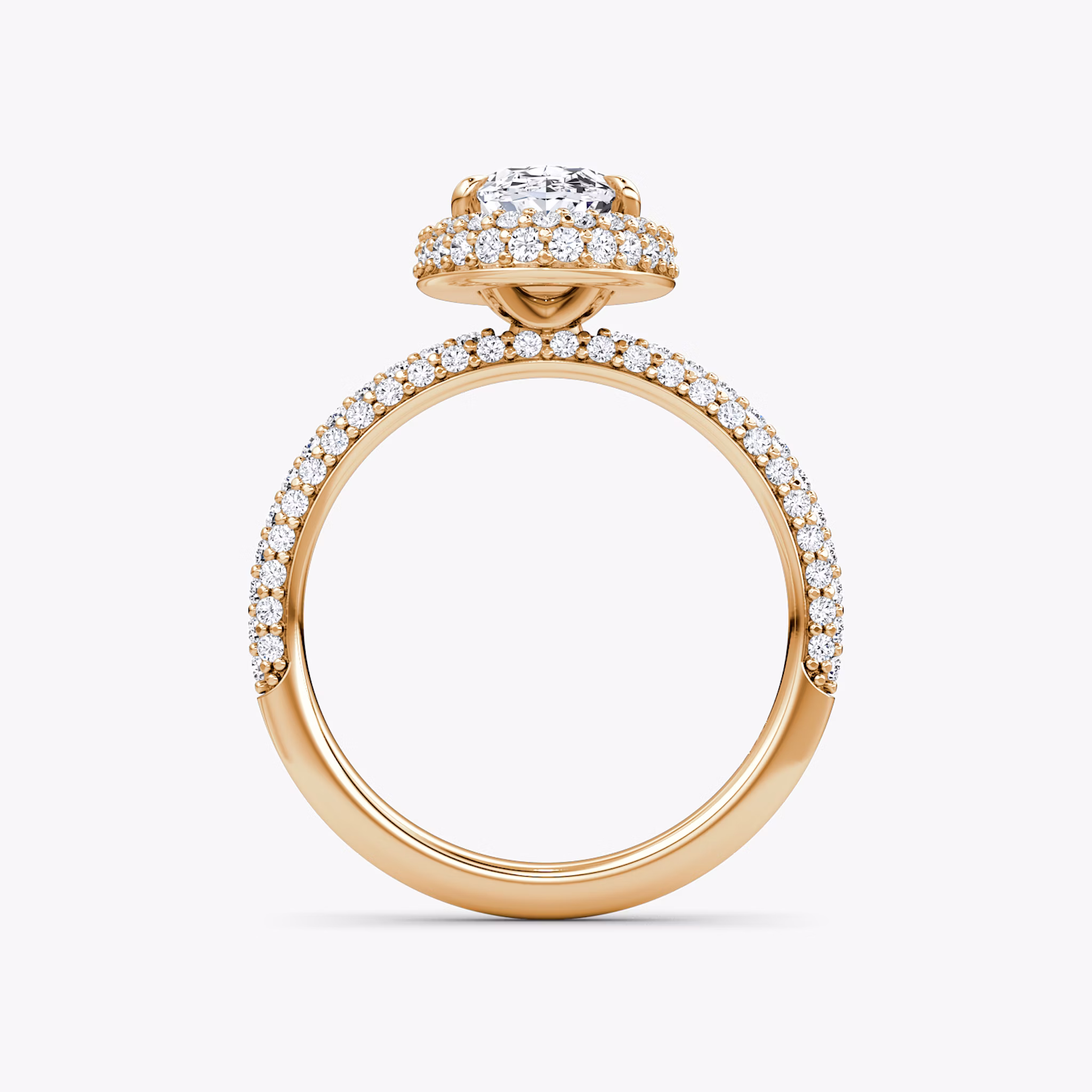 The Halo Dome | Oval | 14k | Rose Gold | bandAccent: Pavé | diamondOrientation: vertical | caratWeight: other