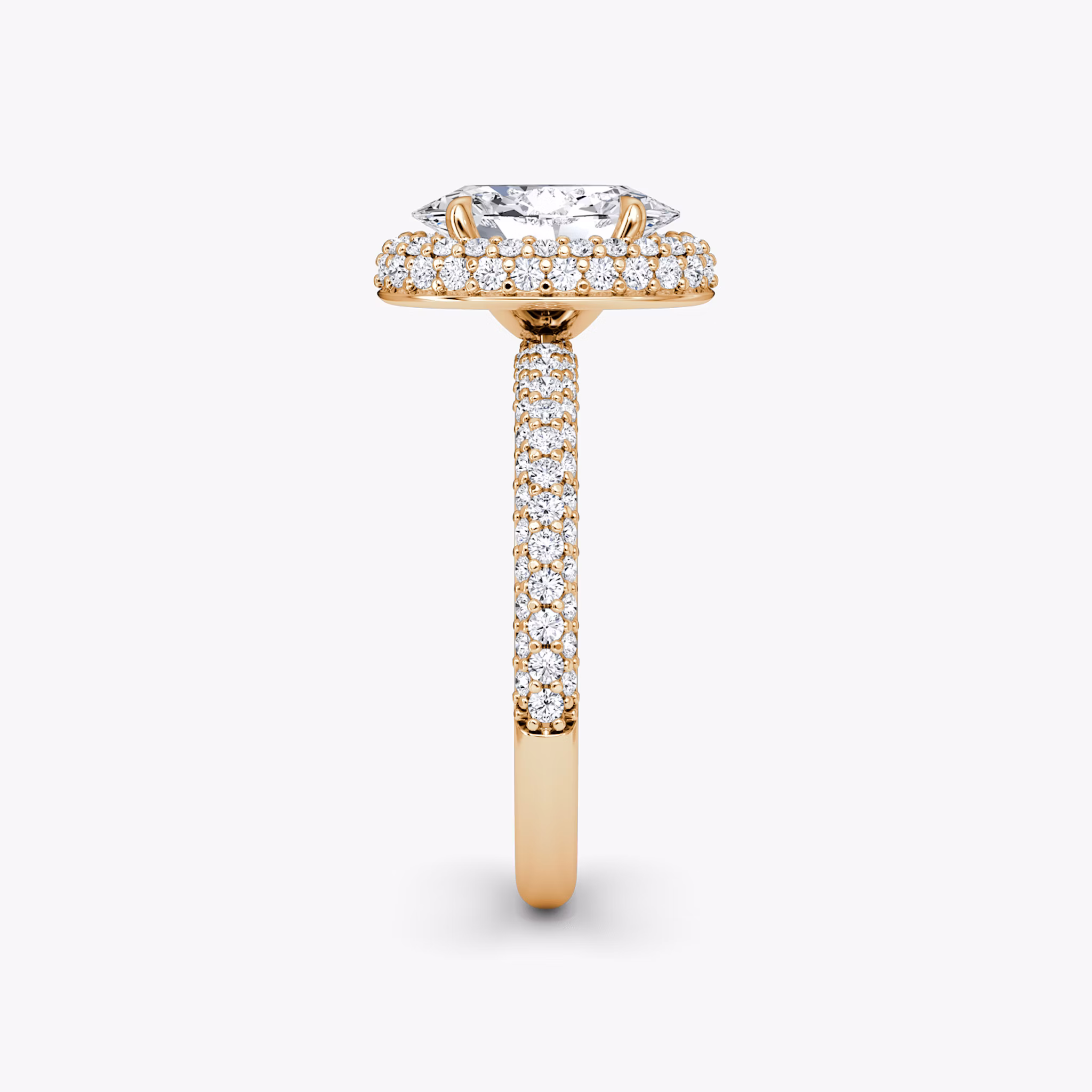 The Halo Dome | Oval | 14k | Rose Gold | bandAccent: Pavé | diamondOrientation: vertical | caratWeight: other