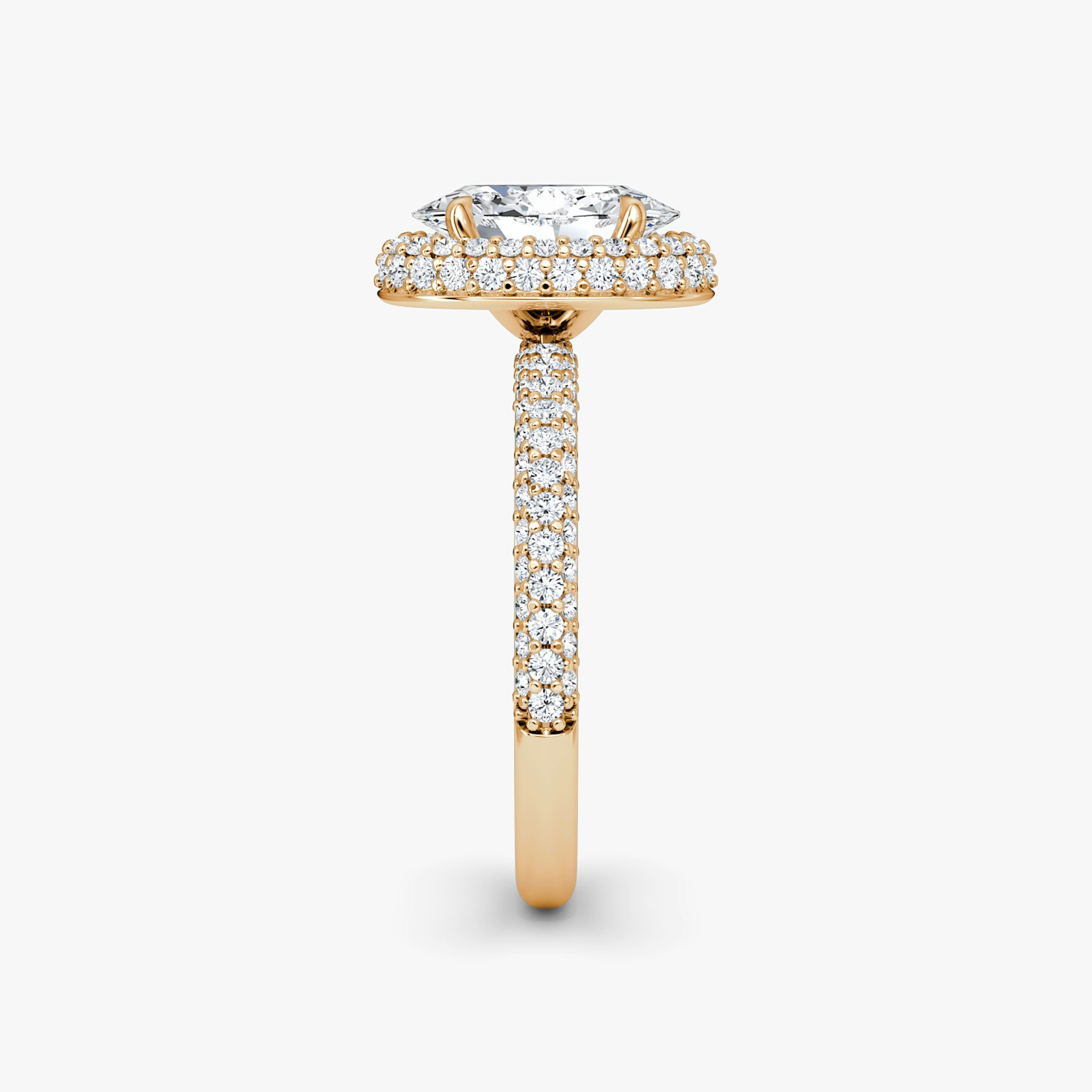 The Halo Dome | Oval | 14k | Rose Gold | bandAccent: Pavé | diamondOrientation: vertical | caratWeight: other