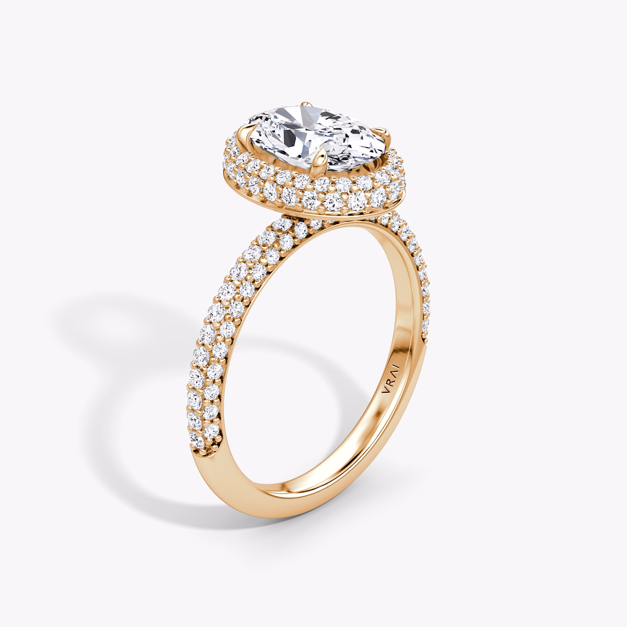The Halo Dome | Oval | 14k | Rose Gold | bandAccent: Pavé | diamondOrientation: vertical | caratWeight: other