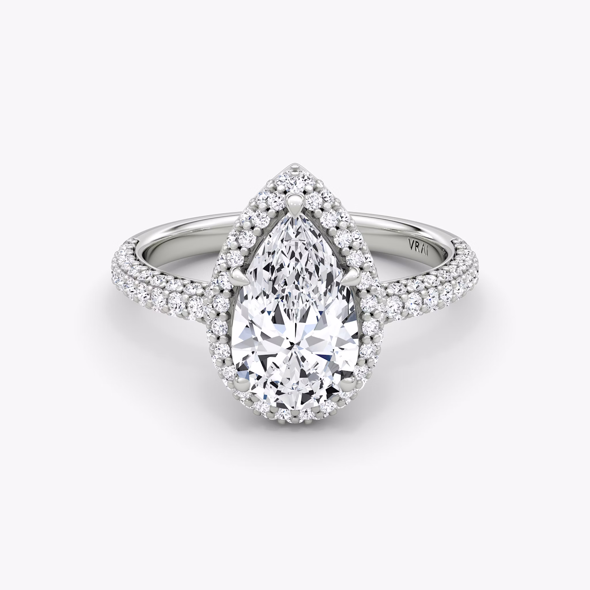 The Halo Dome | Pear | 18k | White Gold | bandAccent: Pavé | diamondOrientation: vertical | caratWeight: other