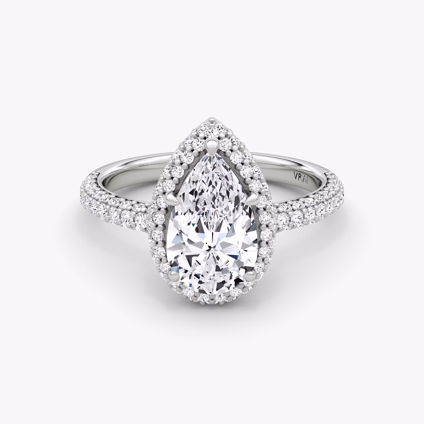 The Halo Dome | Pear | Platinum | bandAccent: Pavé | diamondOrientation: vertical | caratWeight: other