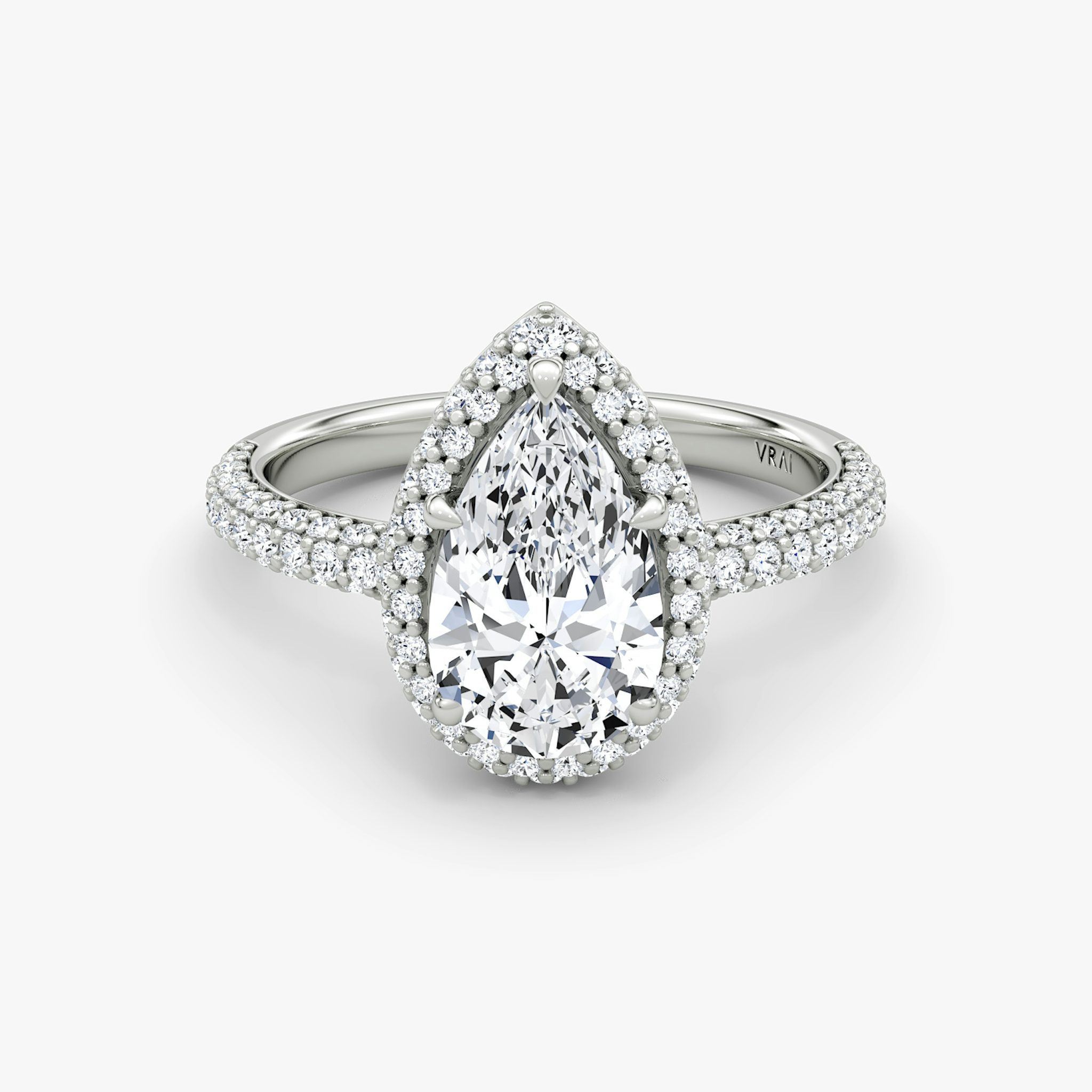 The Halo Dome | Pear | 18k | White Gold | bandAccent: Pavé | diamondOrientation: vertical | caratWeight: other