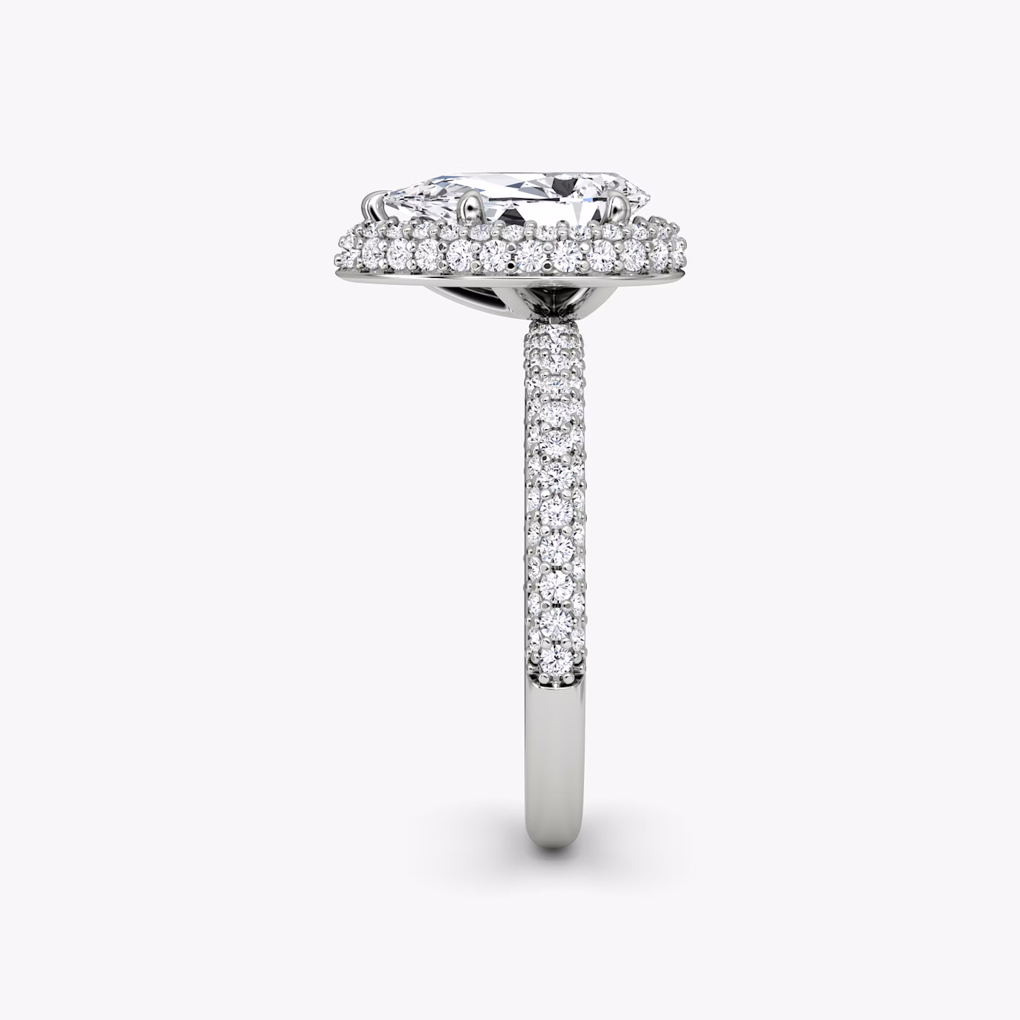 The Halo Dome | Pear | 18k | White Gold | bandAccent: Pavé | diamondOrientation: vertical | caratWeight: other