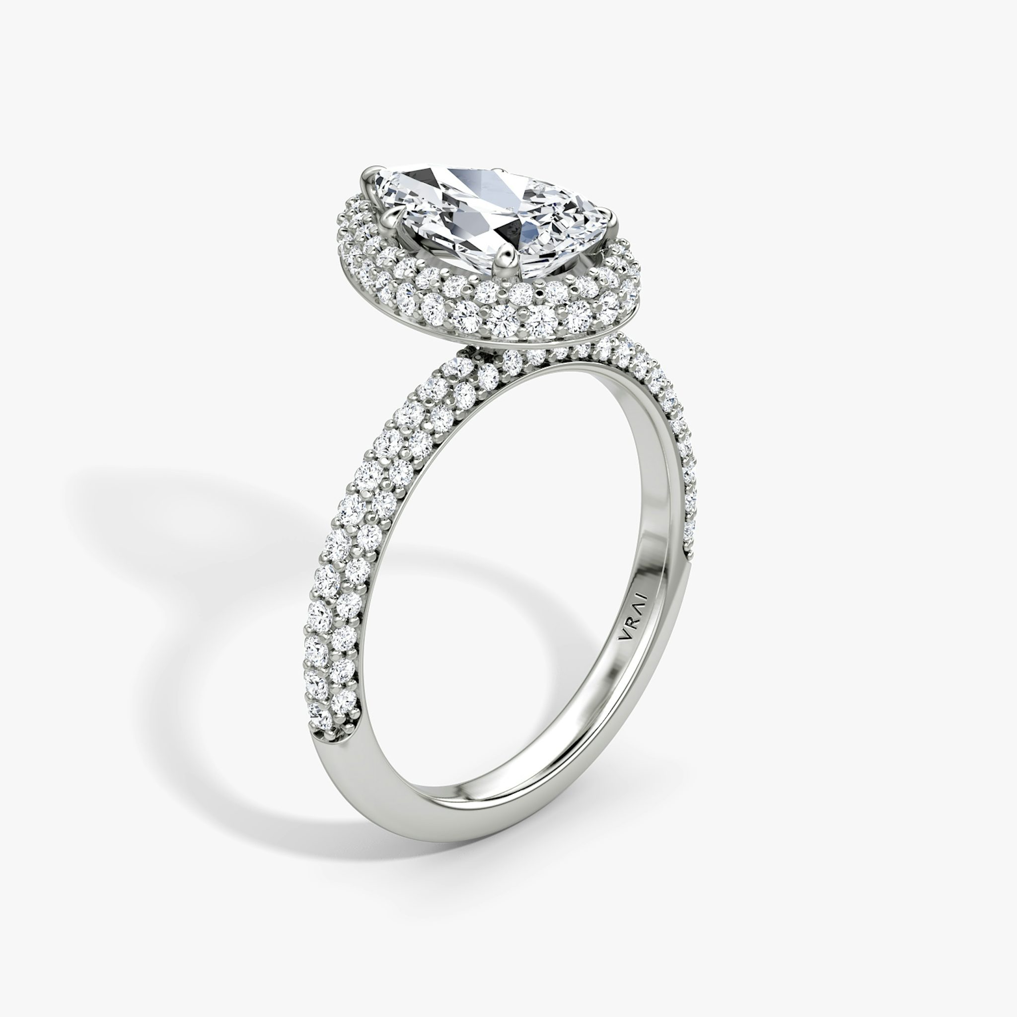 The Halo Dome | Pear | 18k | White Gold | bandAccent: Pavé | diamondOrientation: vertical | caratWeight: other